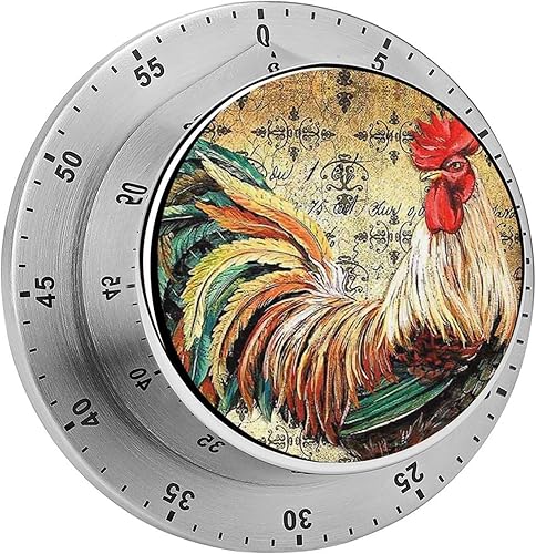 Vintage Gallo Arte Cocina Mini Temporizador Portátil Reloj de Escritorio Cuenta Regresiva Coundown Silencioso Temporizador Cronómetro