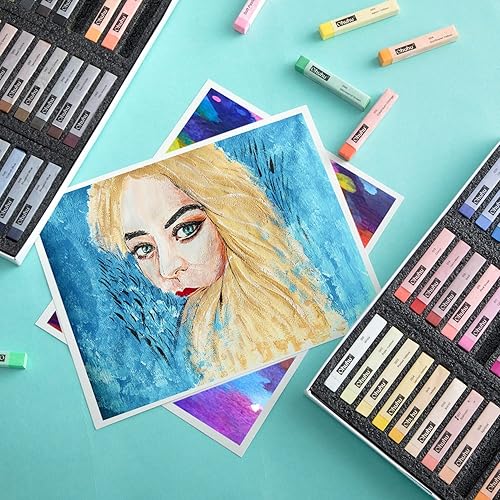 Miniatura 7 de Ohuhu Juego de 72 pasteles largos de tiza 72 pasteles suaves para artistas, incluidos 4 colores fluorescentes con 6 papeles pastel para dibujar