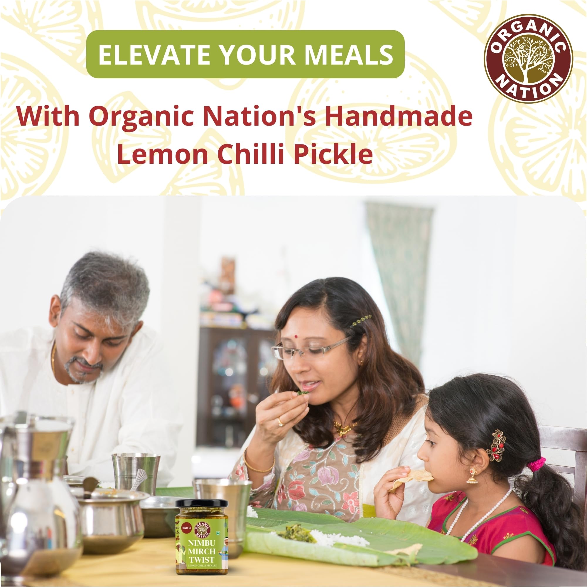 ORGANIC NATION Zesty Nimbu Mirch Twist Lemon Chilli Pickle, Authentic Indian Achaar, Lemon Green Chilli Pickle, Tangy & Spicy Delight, 250g Jar, Perfect for Enhancing Meals, Vibrant Green Color 4