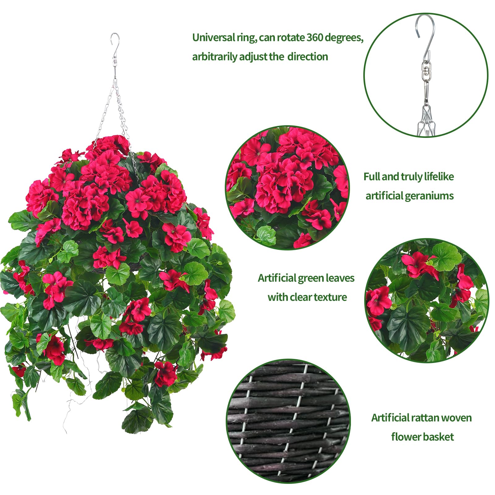 Fiori artificiali da appendere, 86,4 cm, piante finte da appendere, in plastica, resistenti ai raggi UV, per camera da letto, soggiorno, giardino, tra cui fioriere sospese (rosa scuro)