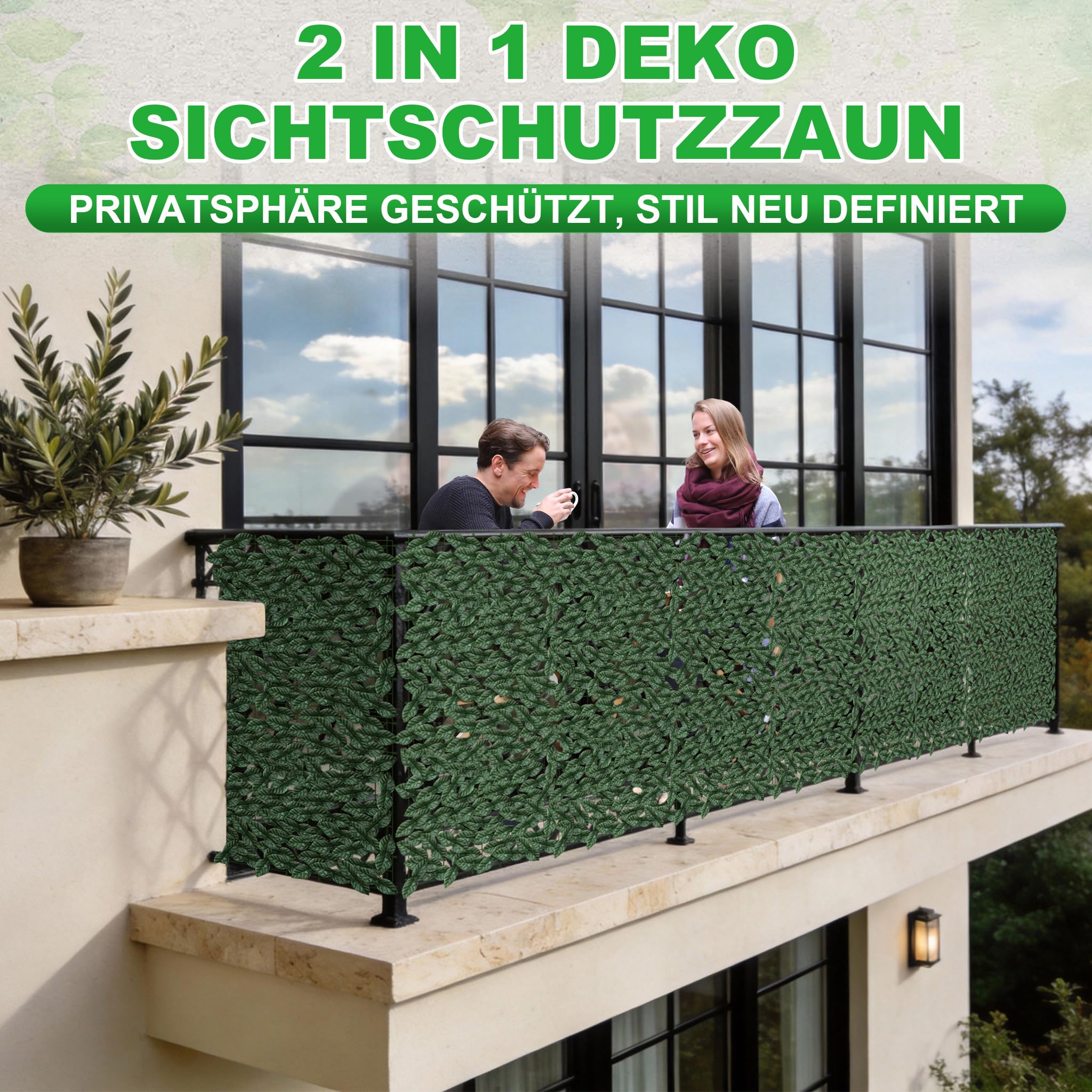 Aufun Künstliche Efeu Garten Sichtschutz mit Kabelbinder 100x1500cm | UV-Beständig Balkonsichtschutz Garten, Hecken Paneele Rolle Pflanzen Hängend Girlande für Gartenhecken Balkon Außendekoration