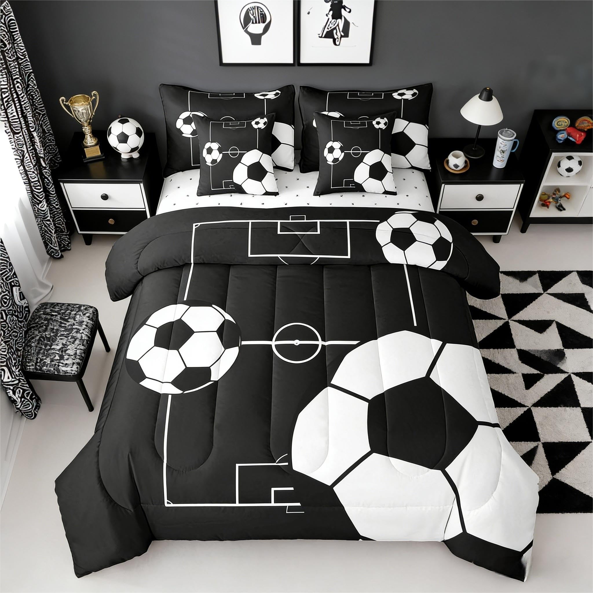 Erosebridal Soccer Ball 7 Piece Bedding Set Queen Boys Sports