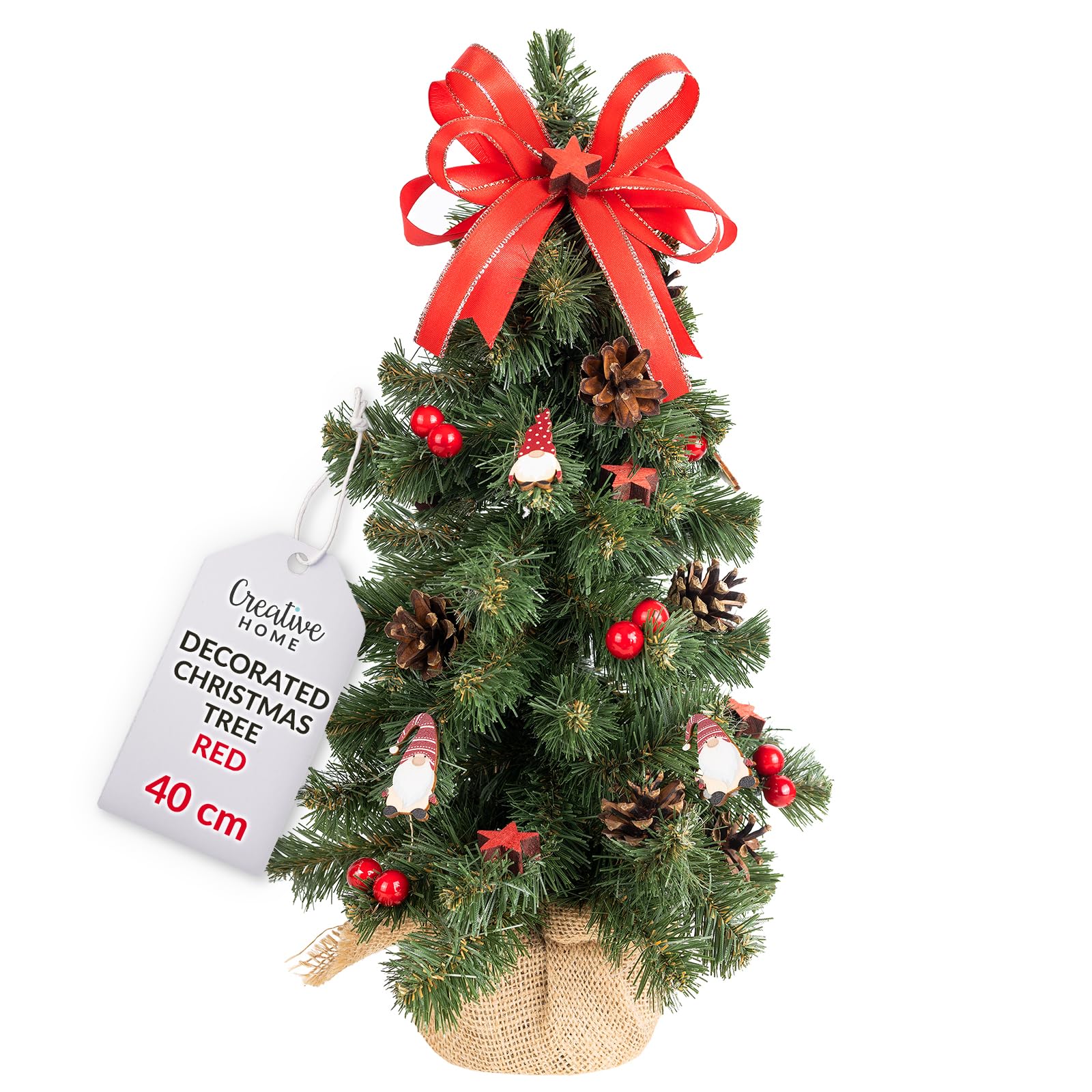 Creative Home Mini Red Artificial Christmas Tree with Stand | Size 40 cm | Miniature Little Xmas Tree Small Cone Branches | Realistic Decoration | for Tabletop Desk Office | Indoor & Outdoor