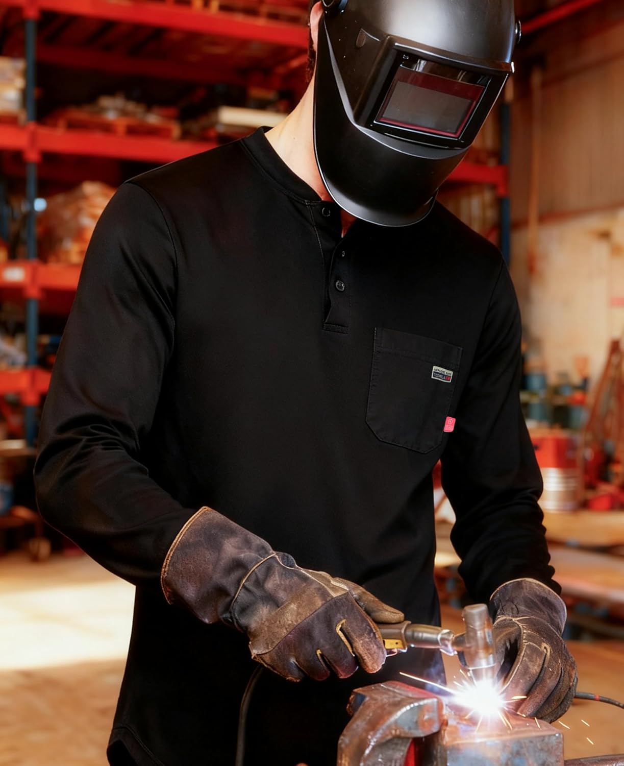 TICOMELA FR T Shirt Flame Resistant Shirt 5.5oz 100% Cotton Light Weight Workwear Men's Long Sleeve Henley Shirts - Image 2