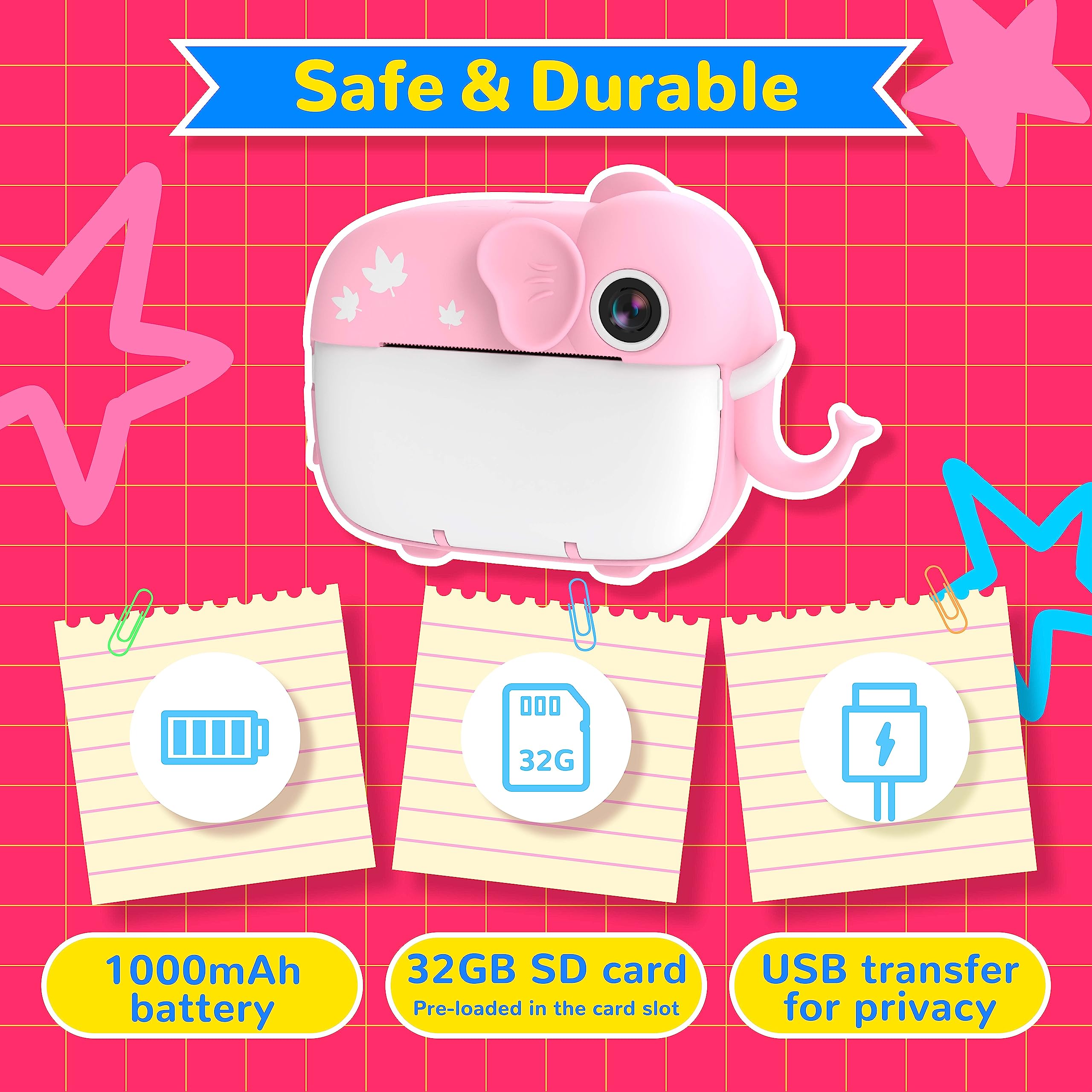 TIATUA Macchina Fotografica Bambini Istantanea, 20MP/1080P HD Videocamera, videocamera istantanea senza inchiostro con 32GB Scheda, Regalo per Bambini dai 3-12 Anni