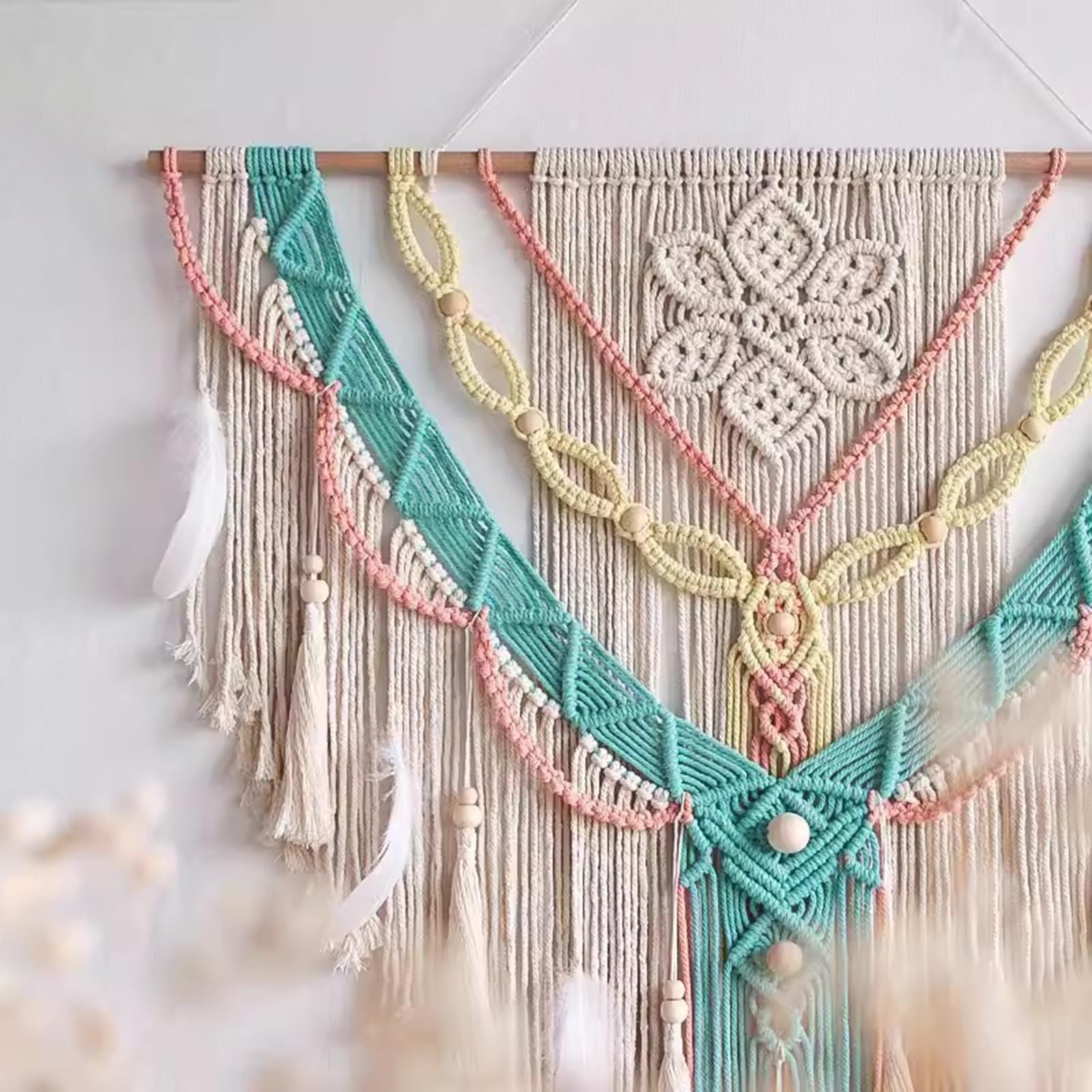 Rideaux en macramé Rideaux en Macramé De Coton pour Portes, Rideaux en Macramé pour Fenêtres, Toile De Fond De Mariage en Macramé pour La Décoration Murale(Green)