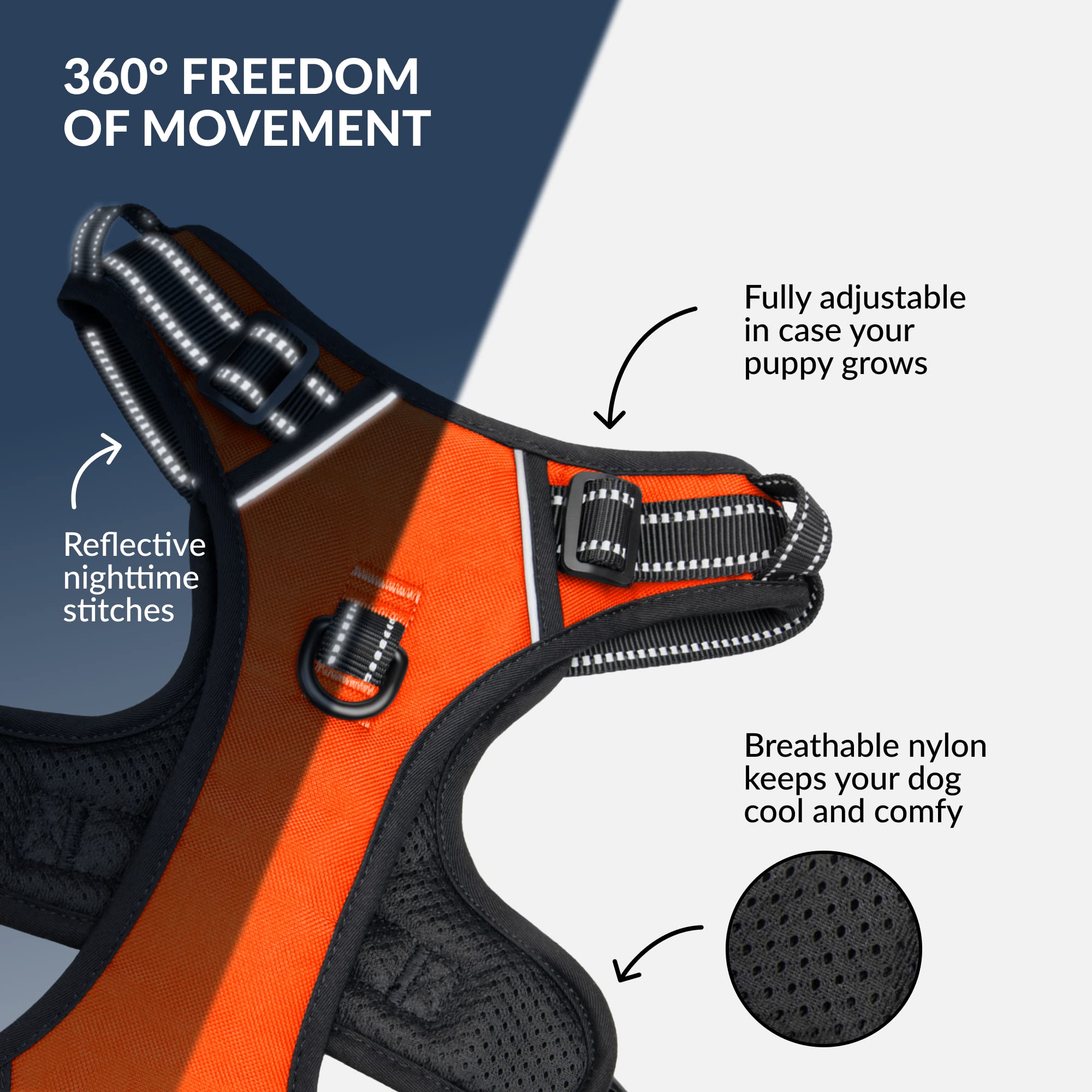 CollarDirect No Pull Reflective Dog Harness with Handle and Front Clip, Adjustible Soft Padded Vest for Small to Large Dogs Training and Walk (Size L, Orange) - image 3