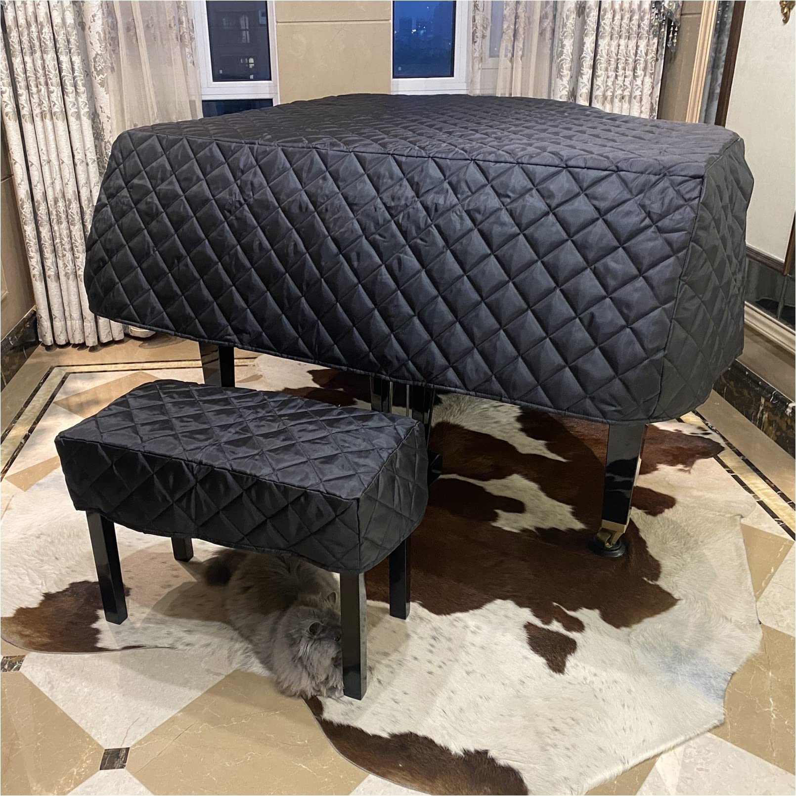 Cutfouwe Flügel Vollständige Klavierdeckel 200cm/78.7in,Schwarze Flügel Klavier Abdeckung,Grand Piano Staubdicht Cover,200cm mit Einzelsitzbezug