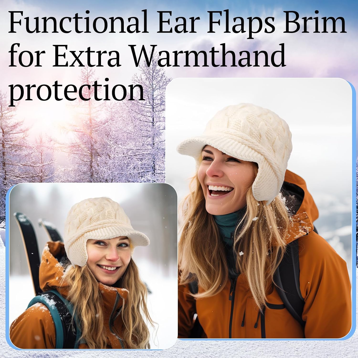 Jenaai Winter Beanie with Brim and Earflap for Woman Outdoor Warm Thermal Knitted Hat for Women Men Cold Weather - Image 5
