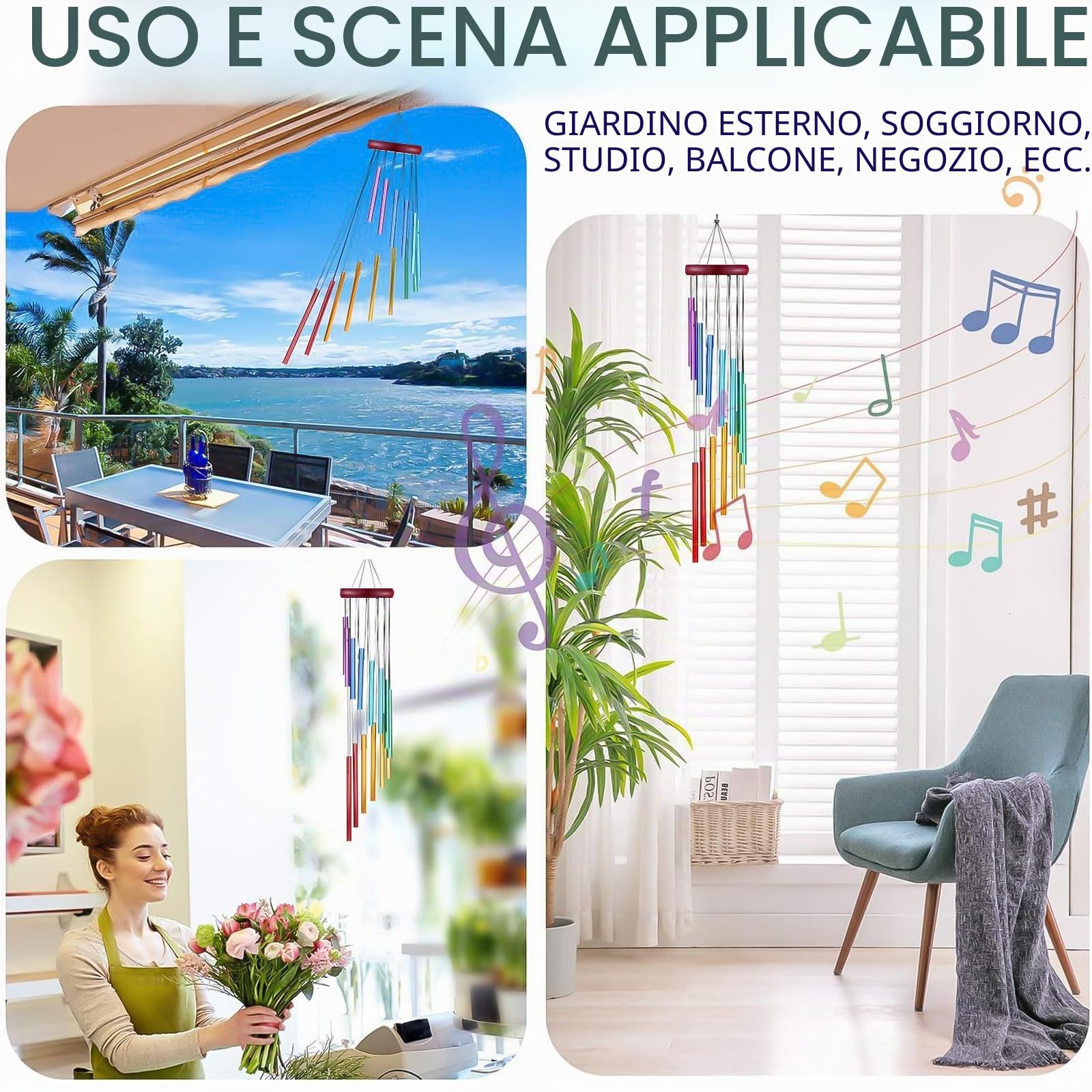 2 Pezzi Campanelli Eolici, Scacciapensieri da Esterno con 12 Tubi in Alluminio, Scacciapensieri da Appendere, Adatto per Giardino, Balcone, Cortile, Decorazione Domestica
