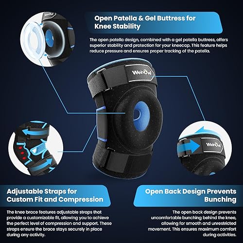 Miniatura 4 de Welnove Rodillera con bisagras para desgarro de menisco soporte para el dolor de rodilla con bisagras de metal, estabilidad para lesiones de LCA