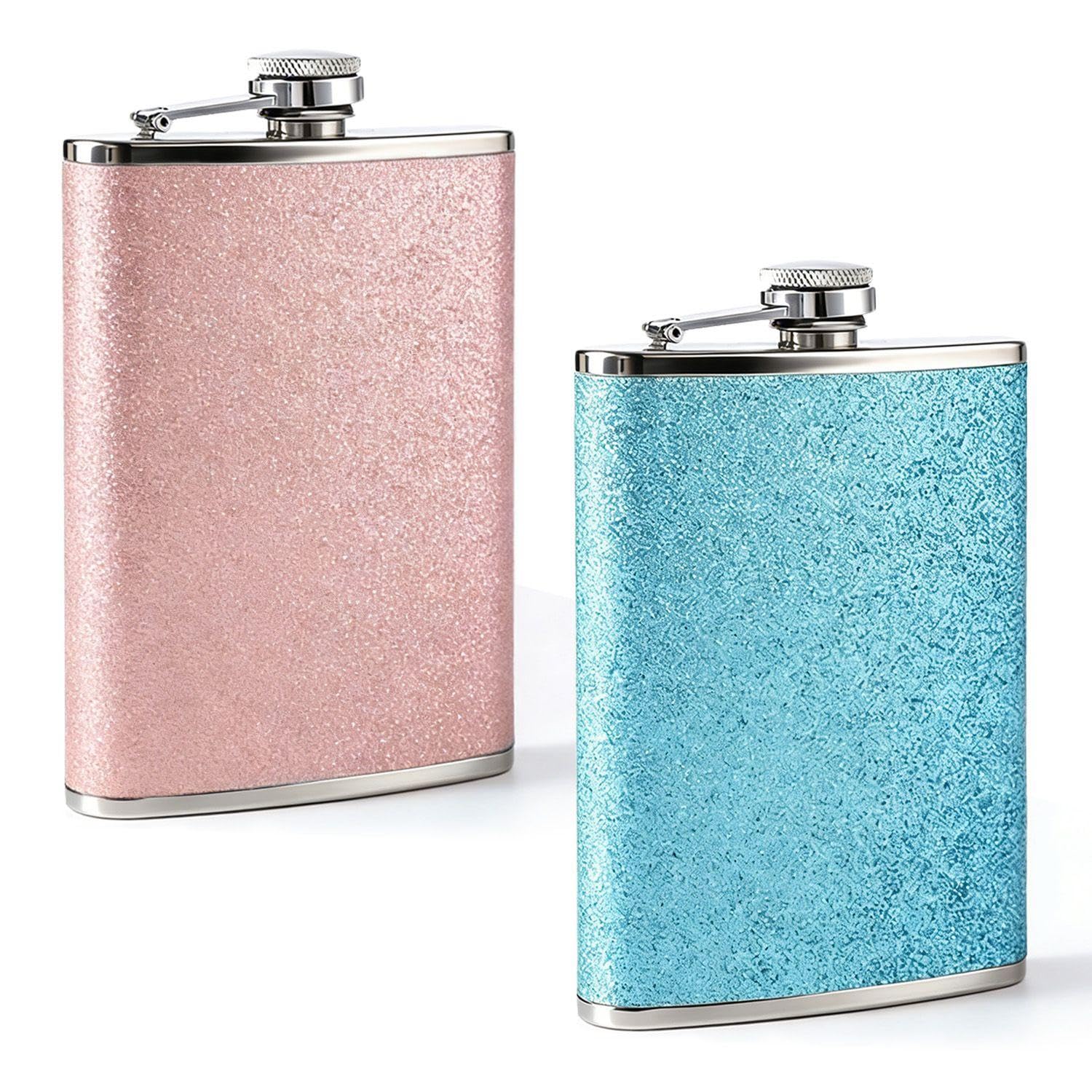 Eowvisn Pink 2 Portable Wine Jugs, Stainless Steel, Durable, Portable Pocket Wine Bottles, Suitable For Camping, Barbecue And Other Outdoor Scenes.