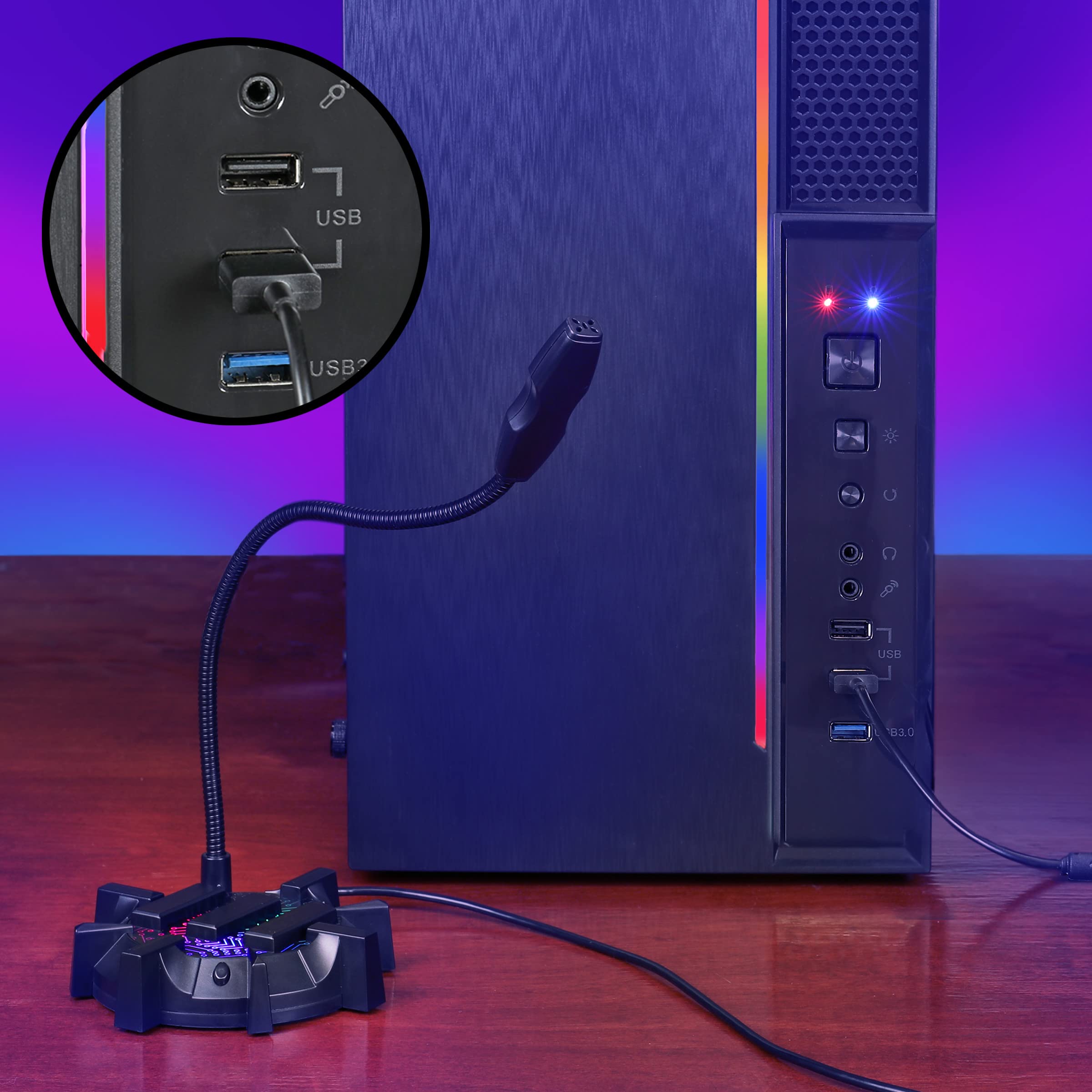 ENHANCE Microfono da Gioco USB Plug-in - Accessori da Gioco per Computer PC Microfono a Condensatore con Collo di Digno a 360 Gradi, Luci RGB, Compatibile con Streaming Youtube, Microfono Podcast, PS5