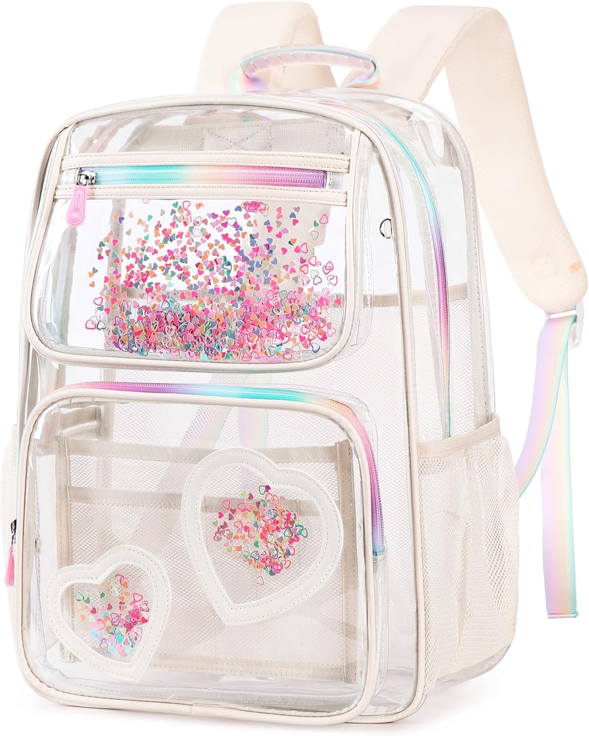 Clear Backpack for Girls,Clear Bookbag Heavy Duty Transparent Backpacks for Stadium Events, See Through Back Pack for Kindergarten Elementary Middle High School (Off-white)