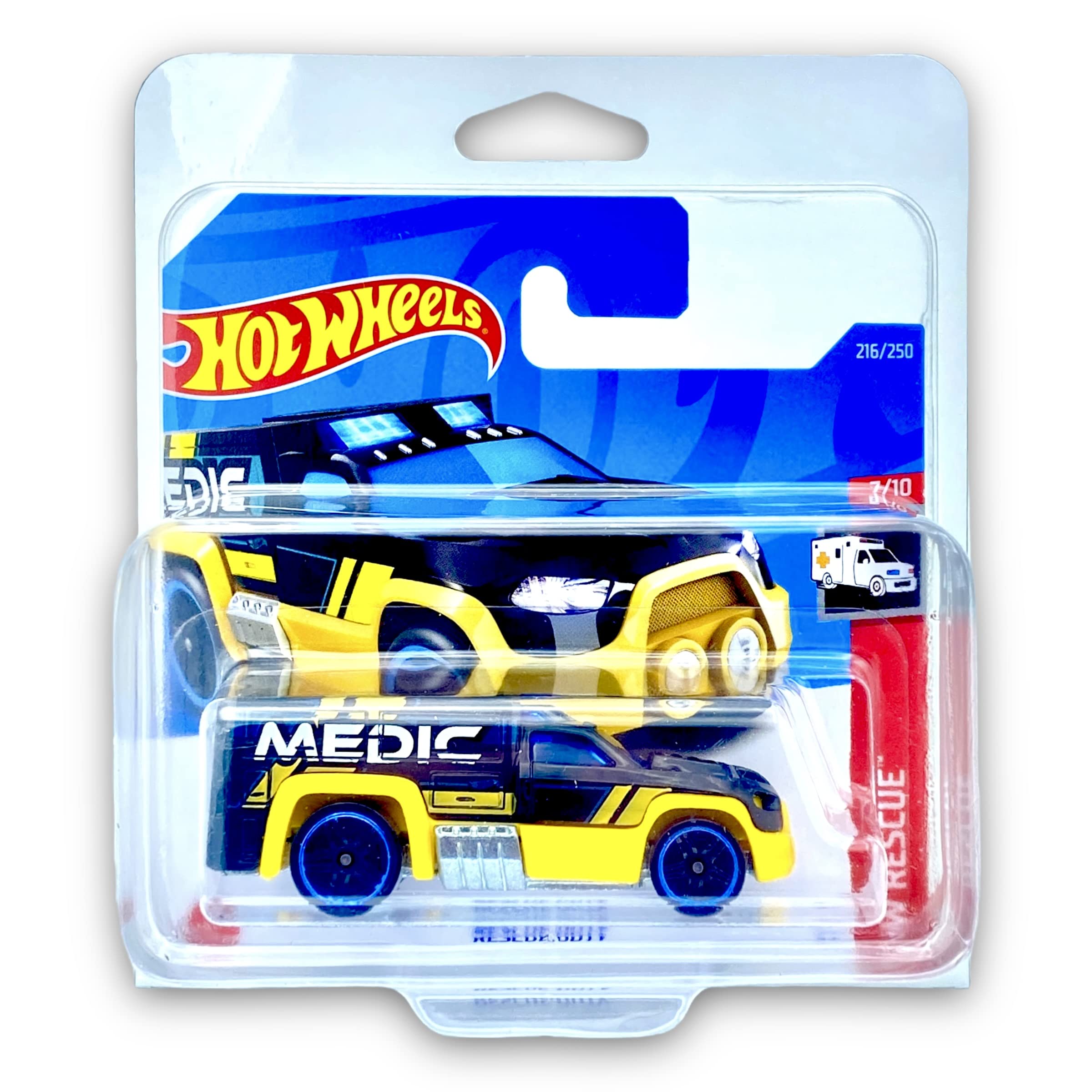 Hot Wheels Rescue Duty (Black & Yellow) 7/10 HW Rescue 2022-216/250 (Short Card) *** COMES IN A KLAS CAR KEEPER PROTECTIVE COLLECTORS CASE *** HCW26