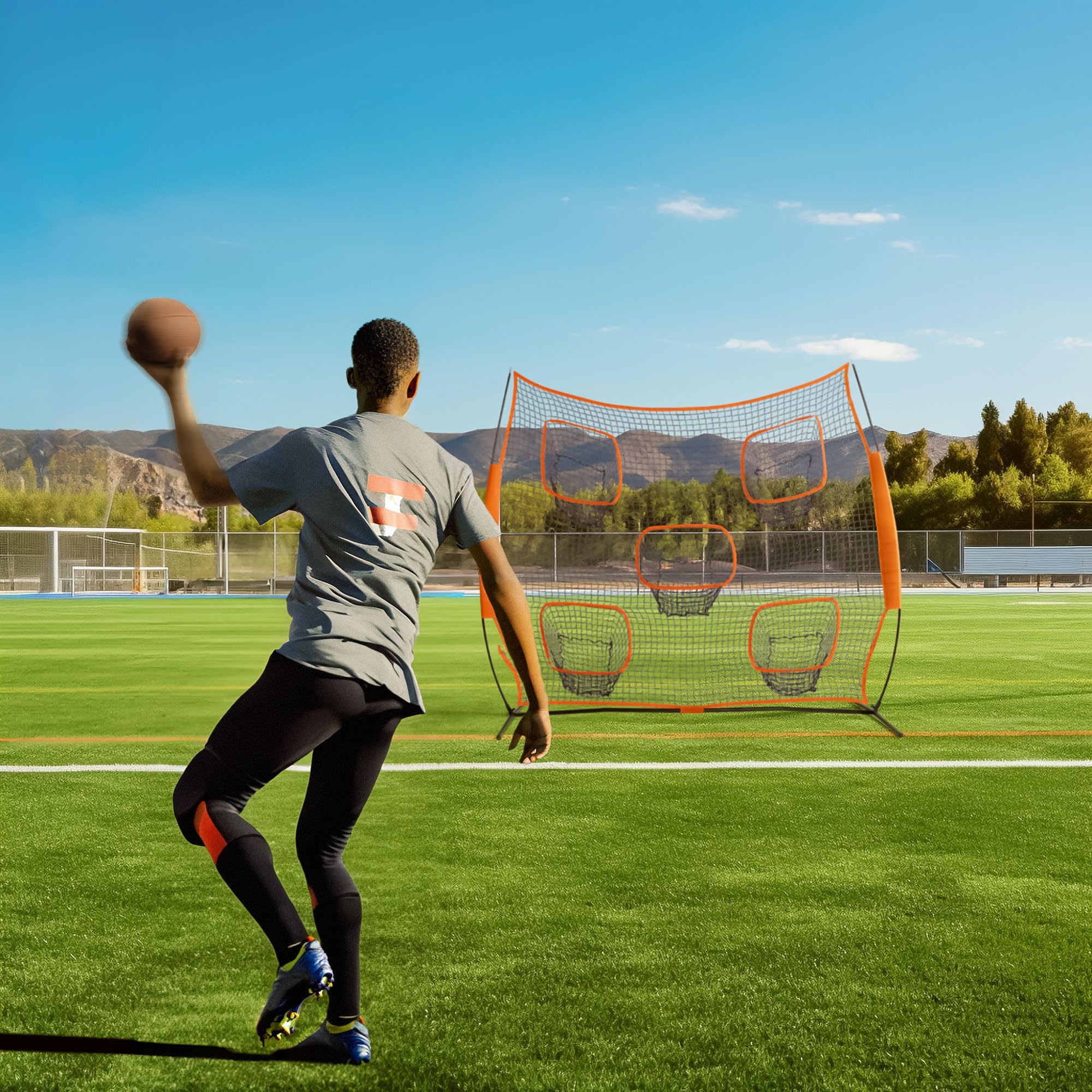 Navaris Filet d'entrainement Pliable - Cage Foot Football Américain Handball - Sac de Transport pour Extérieur - Tout Niveau - 2,4X 2,4m