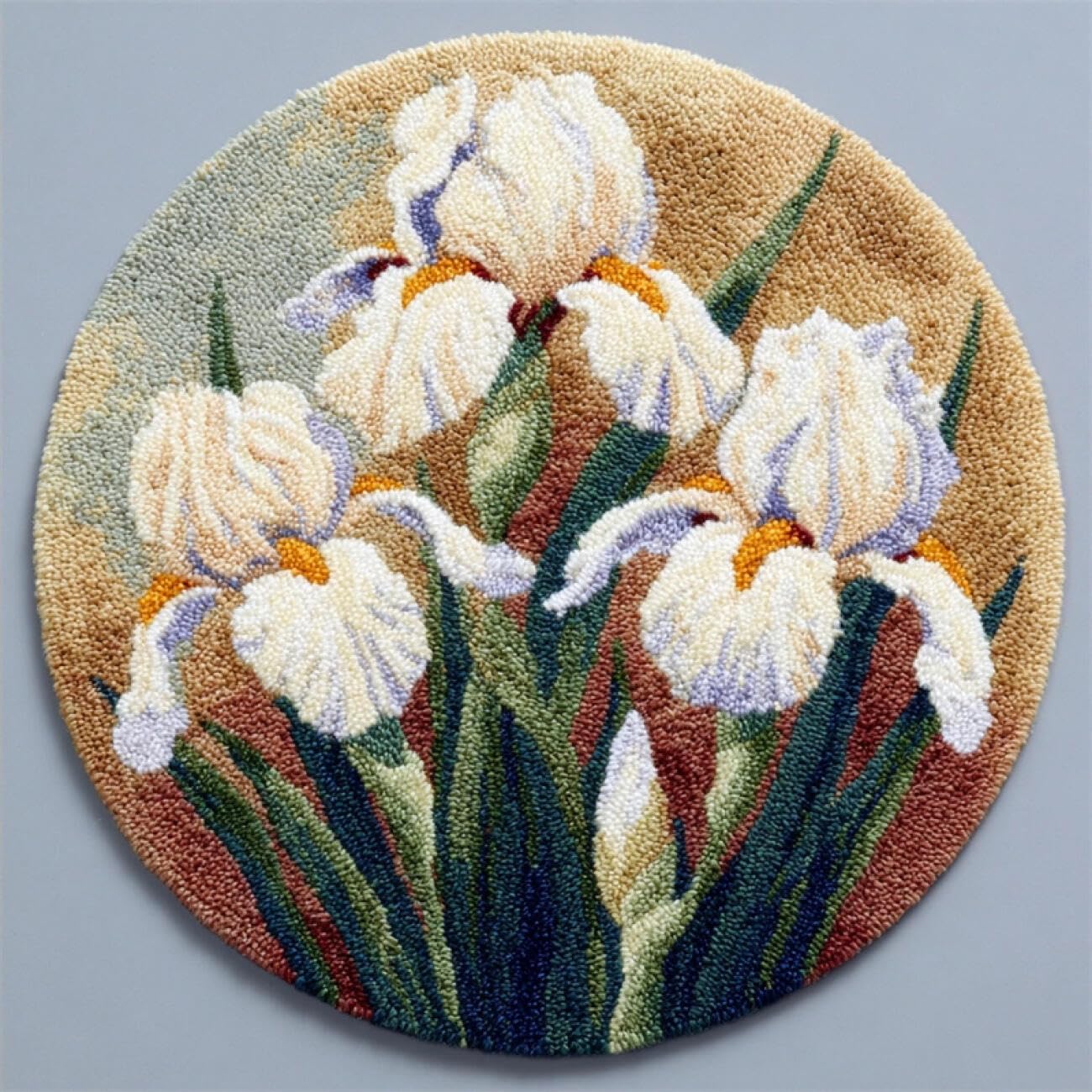 Kitquiver Round Rug Latch Hook Kit Watercolor Iris 100x100cm