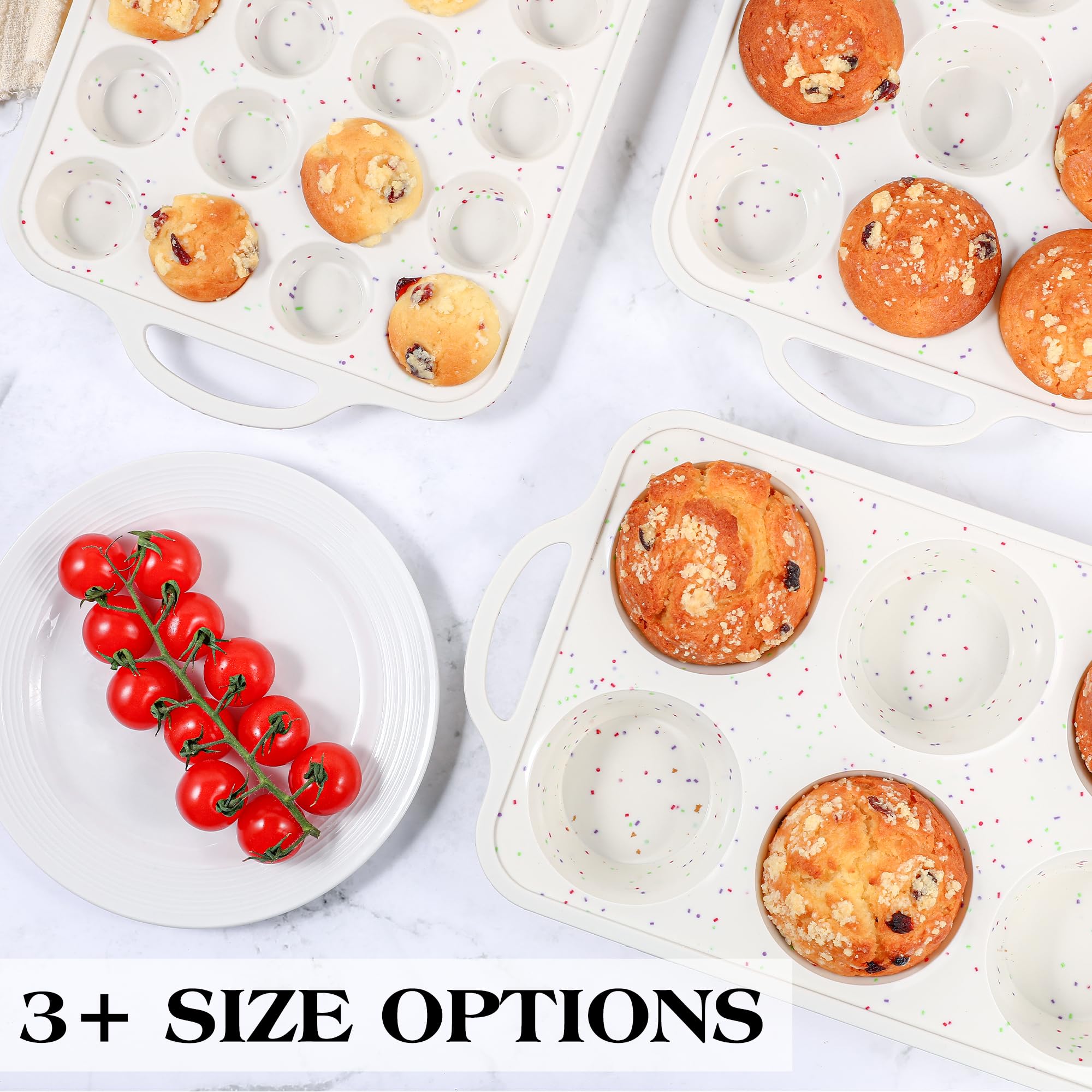 1 mini molde de silicona para magdalenas con marco de metal, bandeja antiadherente para magdalenas de 24 tazas para hornear, moldes pequeños para magdalenas con asas (crema) 6