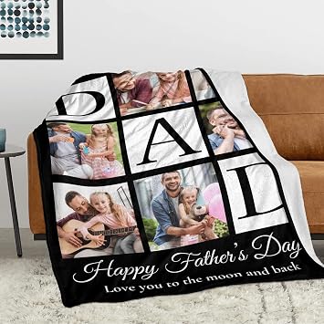 Personalized Fathers Day Birthday Gifts for Husband Dad, Custom Blanket