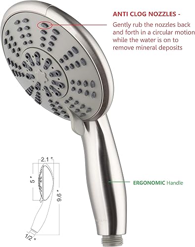 Miniatura 2 de Ana Bath Cabezal de ducha doble grande antiobstrucciones de 5 pulgadas con rociador de mano, 5 modos de pulverización únicos, conector de latón,