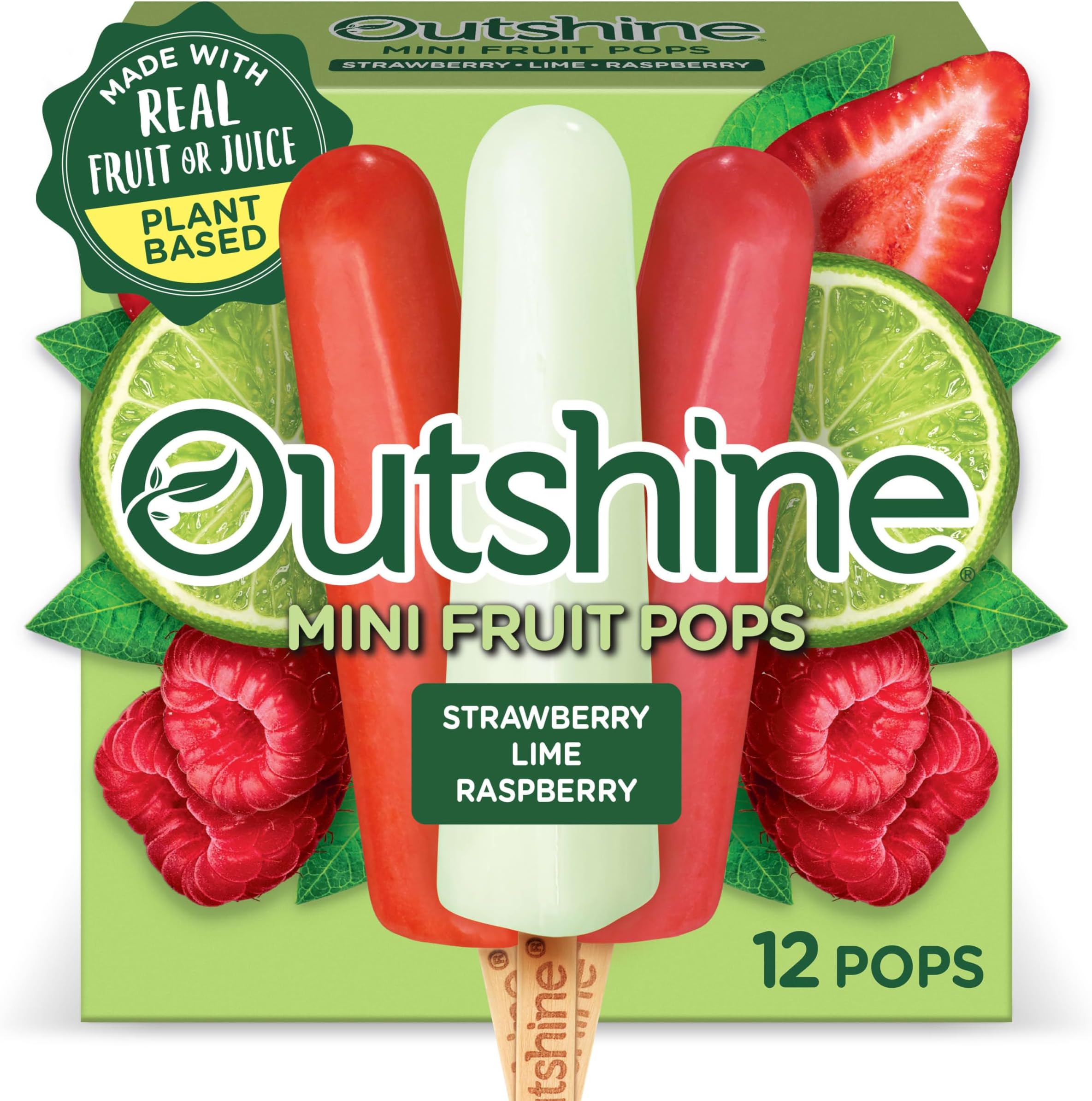 Outshine Fruit Ice Bars, Strawberry Lime & Raspberry, 18 Fl Oz Box