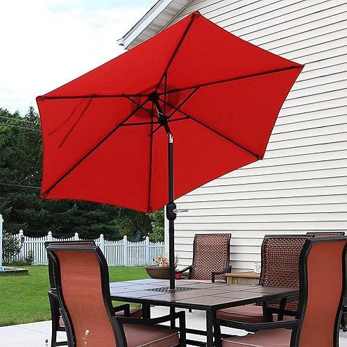 Miniatura 53 de Sunnydaze Sombrilla de patio al aire libre de 7.5 pies, sombrilla de poliéster con botón de inclinación y manivela, 8 varillas resistentes, color