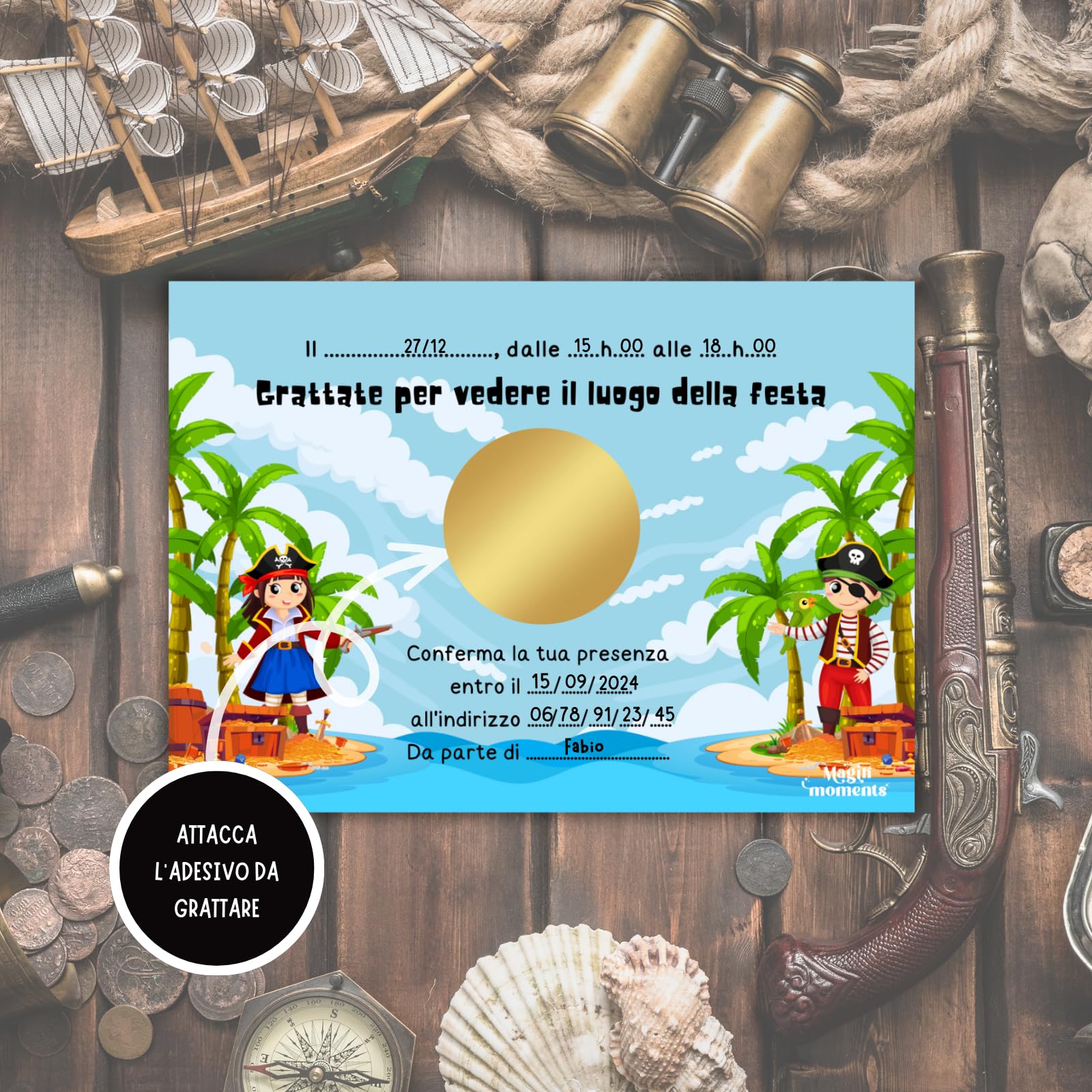 Magik Moments Kit per la creazione di Bigliettini Compleanno da grattare per bambini | Tema Avventura | 10 biglietti con adesivi, buste e adesivi