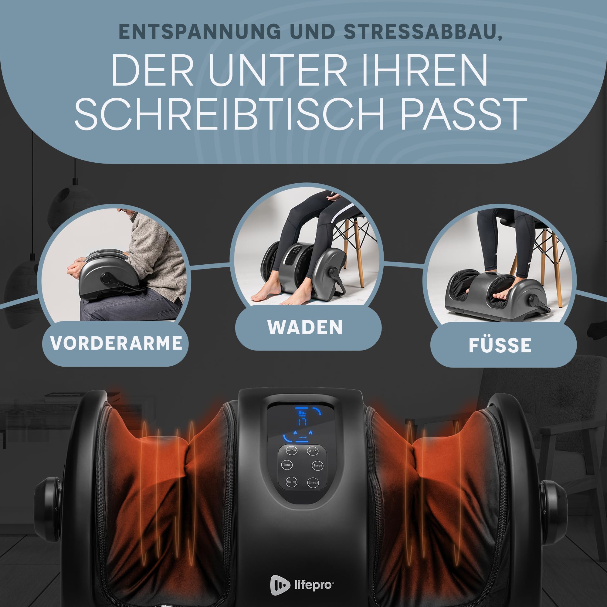 LifePro Shiatsu-Fußmassagegerät, Wärme, Rollen zur Schmerzlinderung bei Plantarfasziitis und Neuropathie – Waden- und Heimrehabilitationstherapie