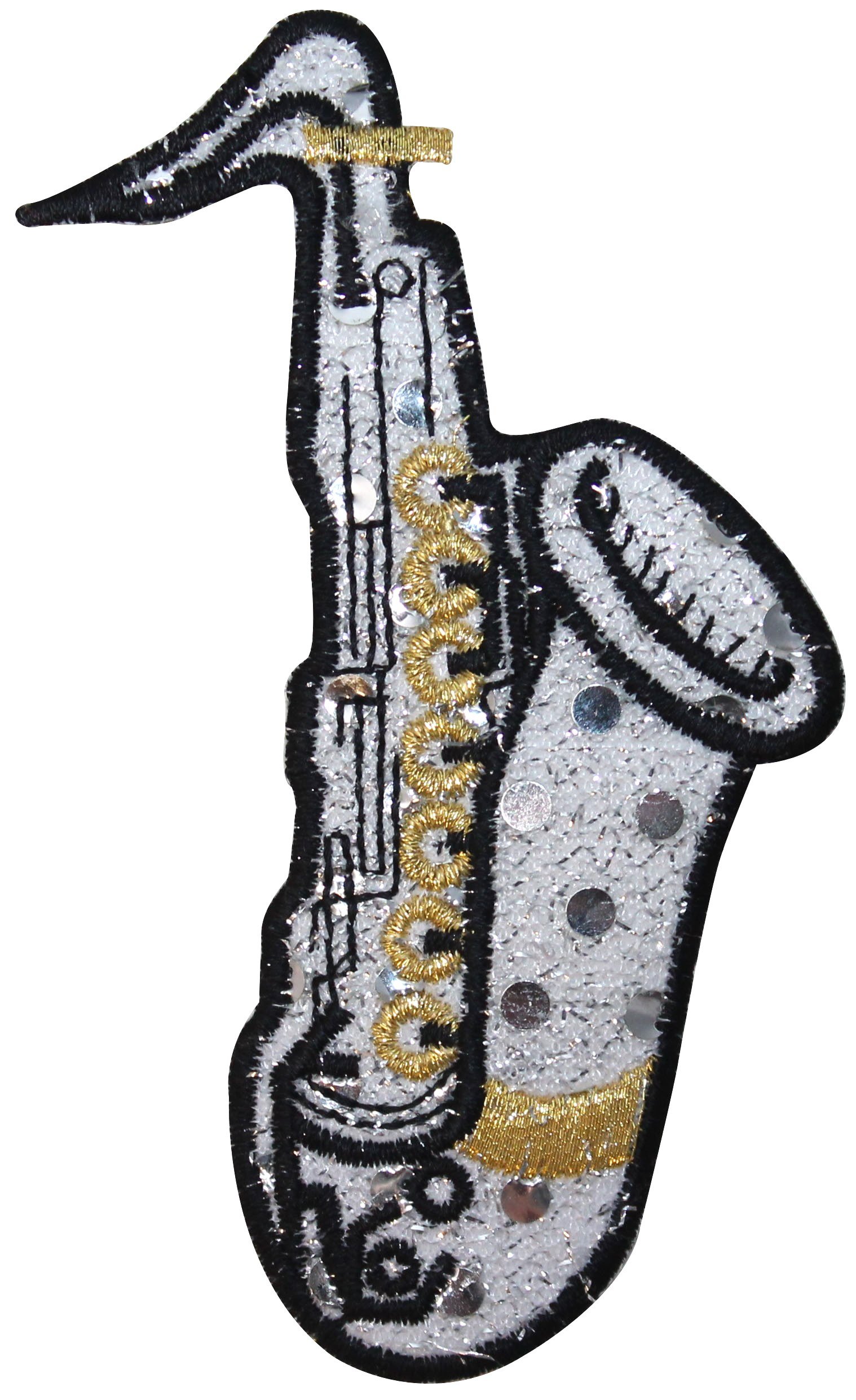 ID 9163 Silver Saxophone Patch Jazz Instrument Music Embroidered Iron On Applique