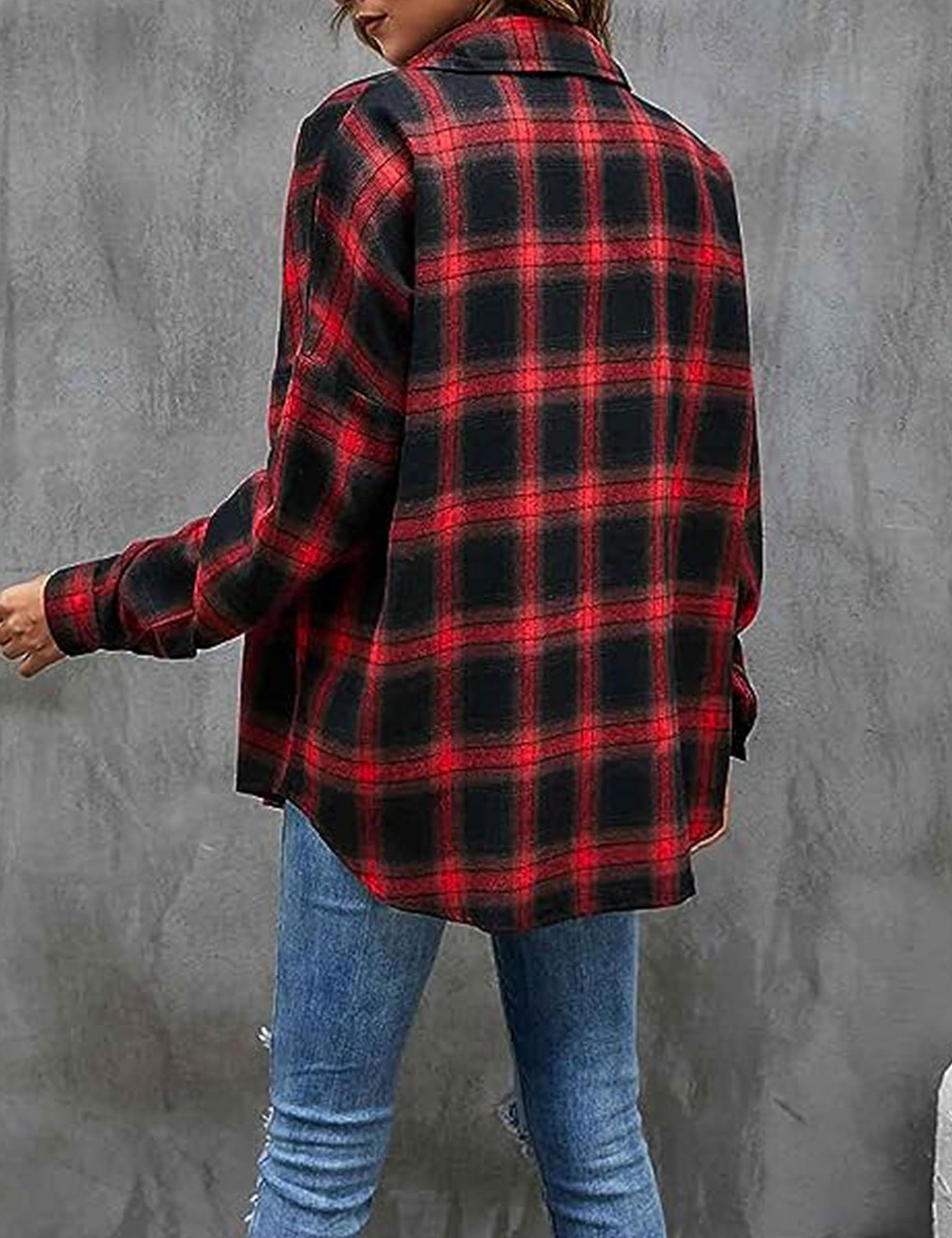 Zontroldy Camisas de franela a cuadros para mujer, de gran tamaño, ligeras, a cuadros, con botones, 02 Rojo, M