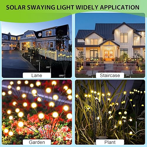 Miniatura 6 de Paquete de 2 luces solares de jardín, 16 luces LED solares impermeables para exteriores, luces de jardín de luciérnaga para patio, camino,