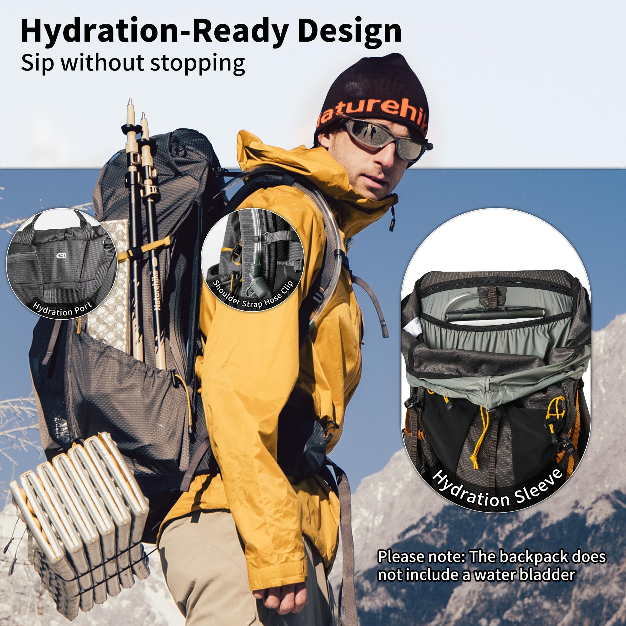 Naturehike Seek Wind plecak trekkingowy, 35 l/65 l, dla mężczyzn i kobiet, plecak turystyczny, wodoszczelny, plecak podróżny, plecak outdoorowy z pokrowcem przeciwdeszczowym, na kemping, do jazdy na