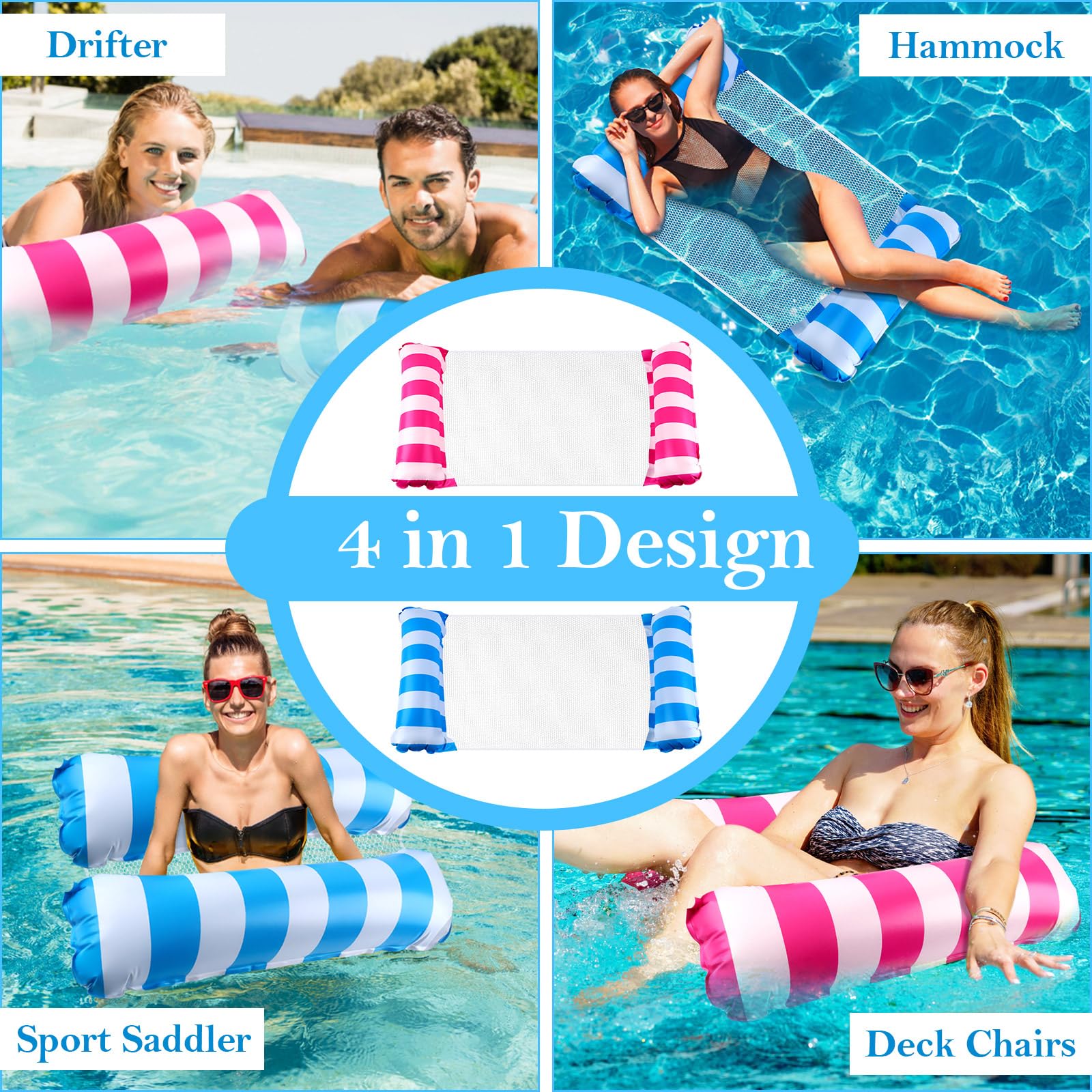Udbrud Lot De 2 Hamacs Gonflables 4 En 1 – Ananas & Pastèque – Matelas Piscine Flottant Avec Porte-Boissons + Pompes – Ultra Confort Été