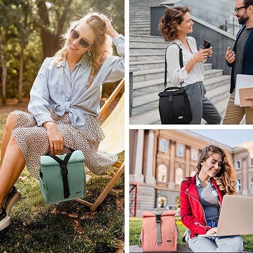 Miniatura 5 de MIER Lonchera térmica enrollable para mujeres, hombres y adultos, plegable, con correa para el hombro, para el trabajo, oficina, picnic, soporte