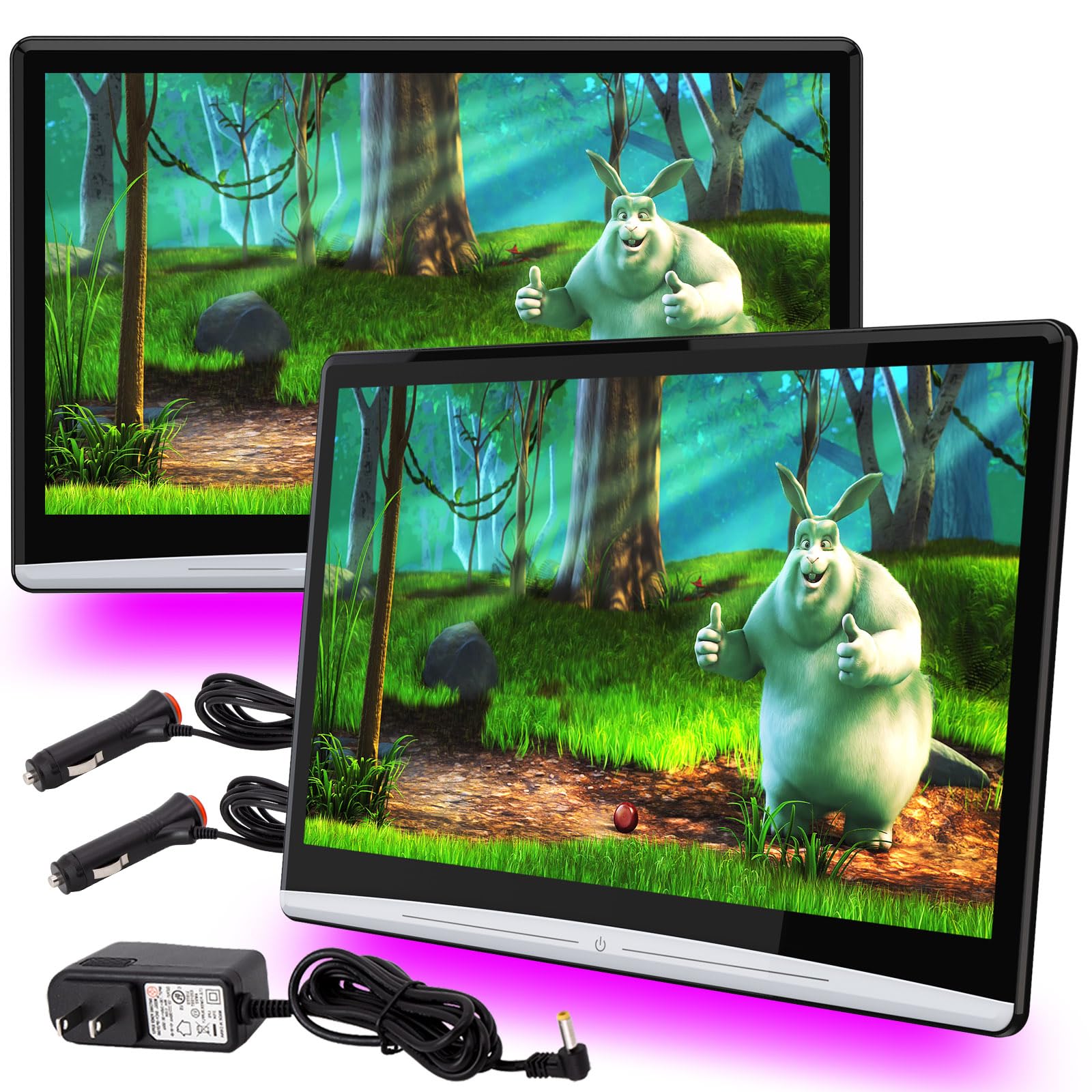 13.3 Inch 4K Android 11 Dual Car Headrest Video Player, 2G+32G Rear Seat Car TV with 2.4G/5G WiFi, Car Headrest Screen Support Phone Wireless Connection Mirror Link, HDMI in+Out/Bluetooth/FM/USB