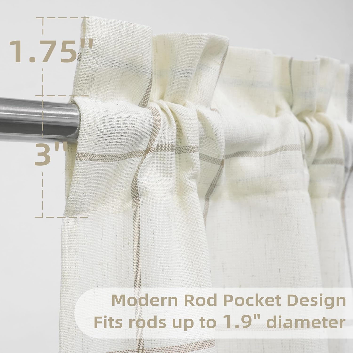 DriftAway Kitchen Curtains Striped Tier Linen Short Curtains Windowpane Plaid Cafe 36 Inch Length for Living Room Bathroom Chris Farmhouse Rustic Rod Pocket 2 Panels Taupe