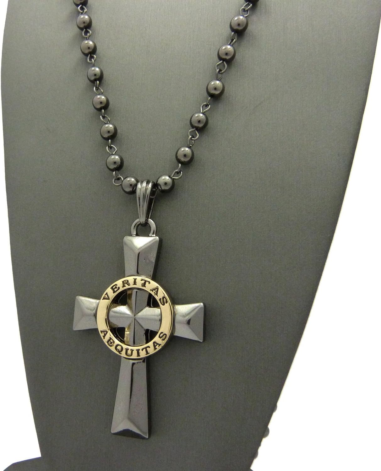 Fashion 21 Veritas Aequitas Cross Pendant 6mm 30" Bead Chain Necklace