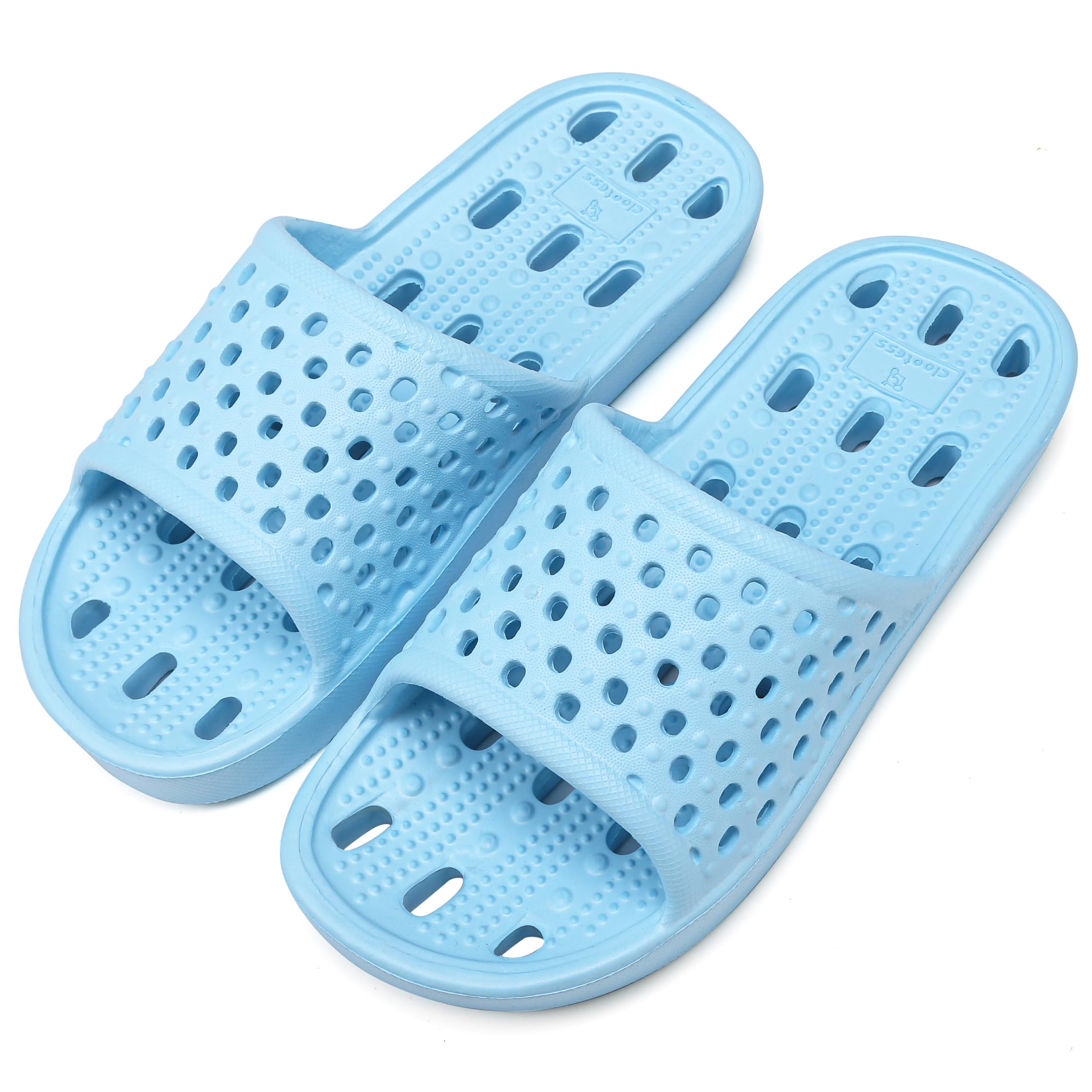 clootess Shower Shoes Slide for Men and Women Holes Bath Slipper Bathroom Sandal Pool Gym College Dorm Non-Slip