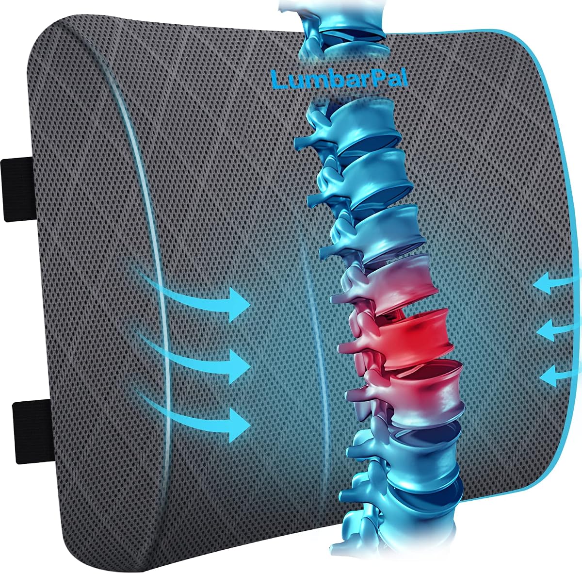 Lumbar Support Pillow for Office Chair, Back Support, Memory Foam, Grey