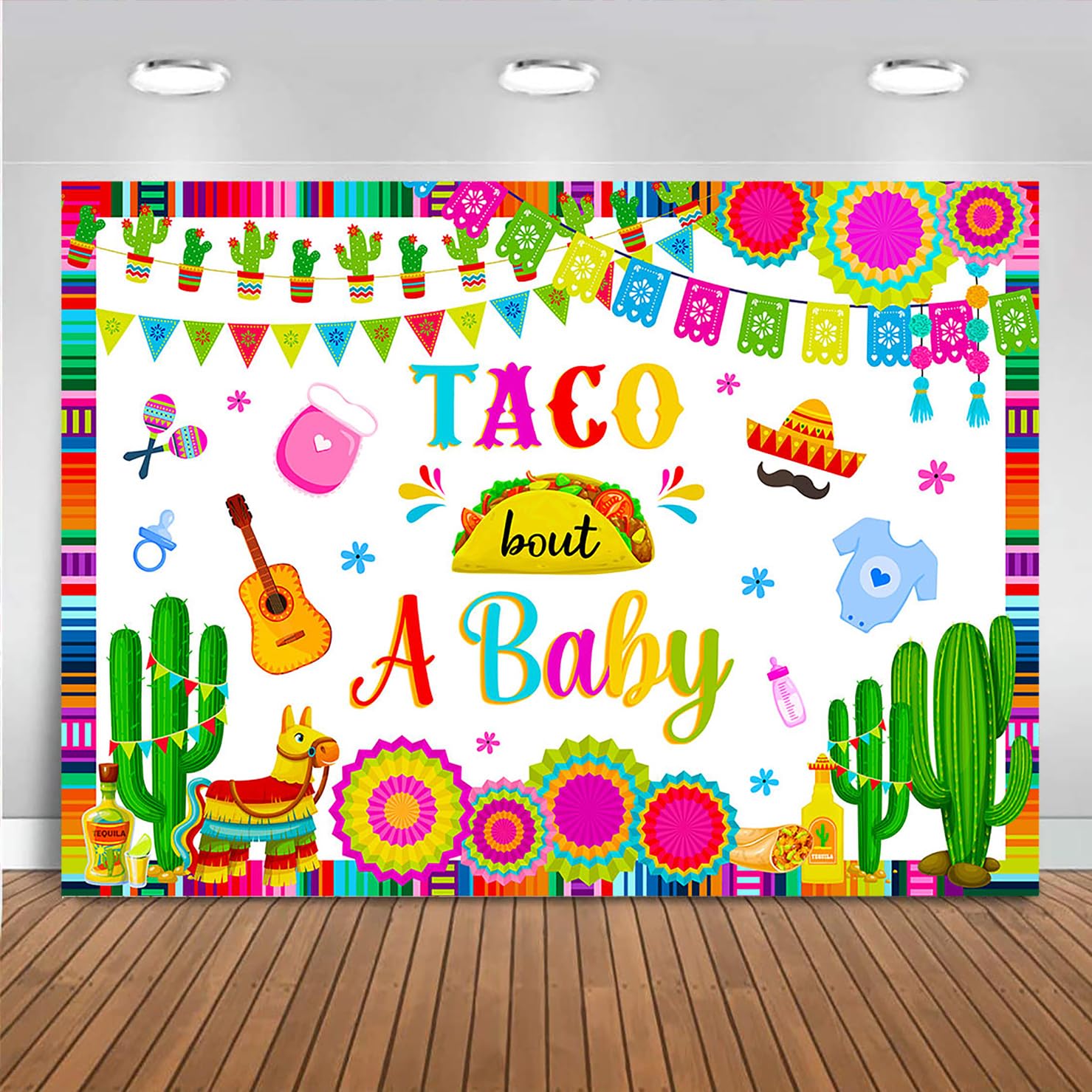 Mocsicka Fiesta Taco Bout a Baby Backdrop Mexican Taco Bout a Baby Shower Decorations Cactus Fiesta Themed Baby Shower Banner Photo Booth Props(7x5ft)