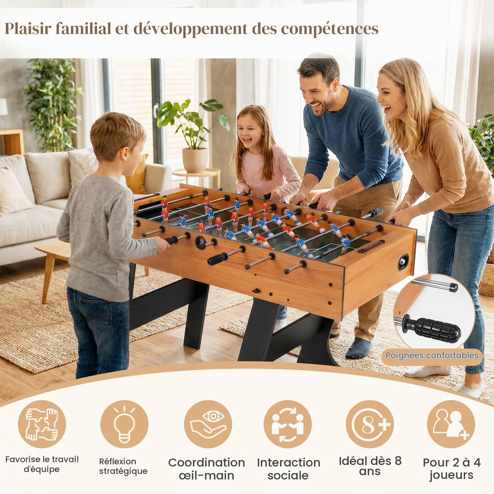 HOMASIS Babyfoot Pliable en Bois Pliable 121x60,5x81CM