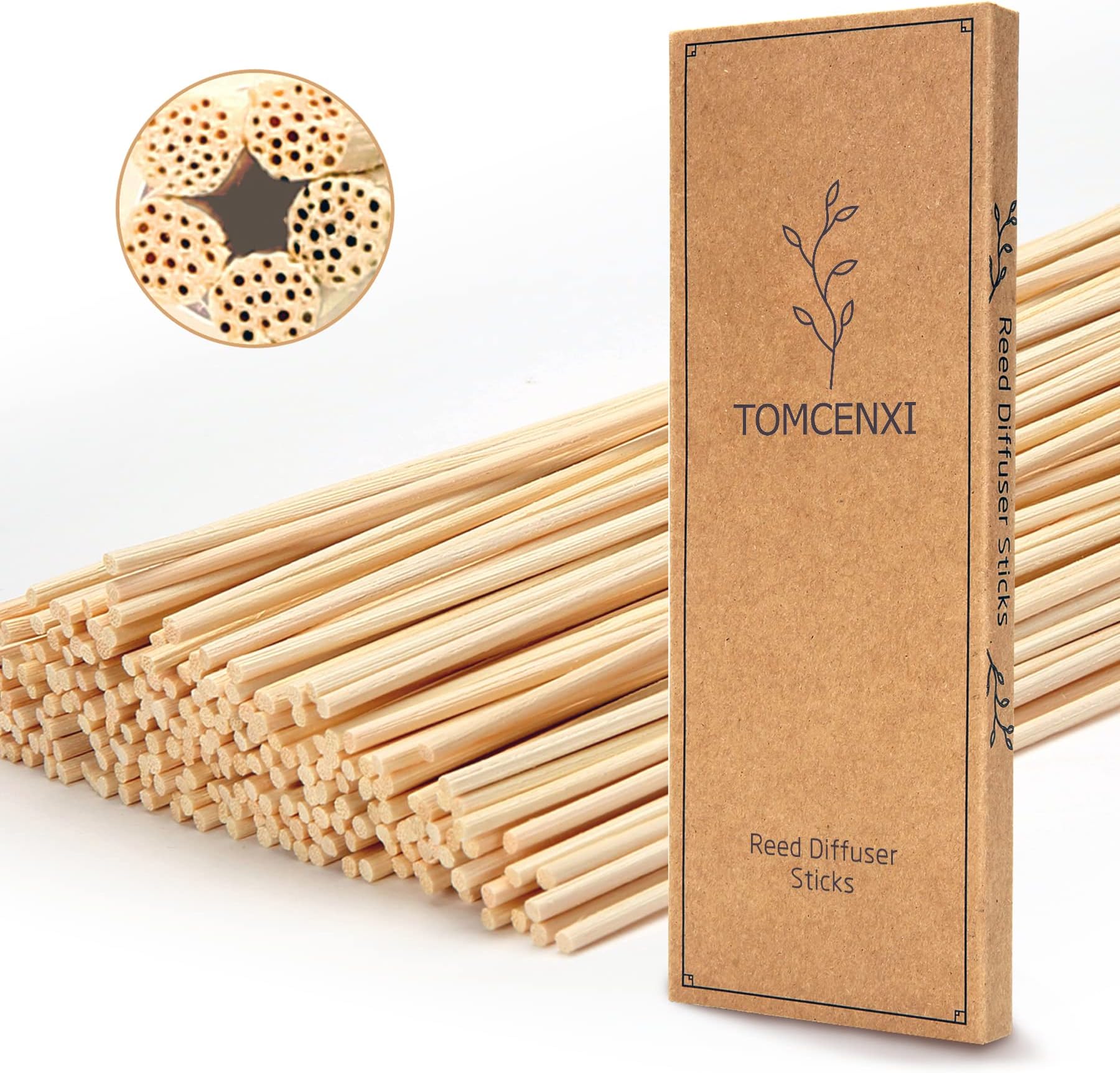 TOMCENXI 120PCS Reed Diffuser Sticks, 25cm Natural Rattan, Aroma Diffuser Replacements for Home, Office