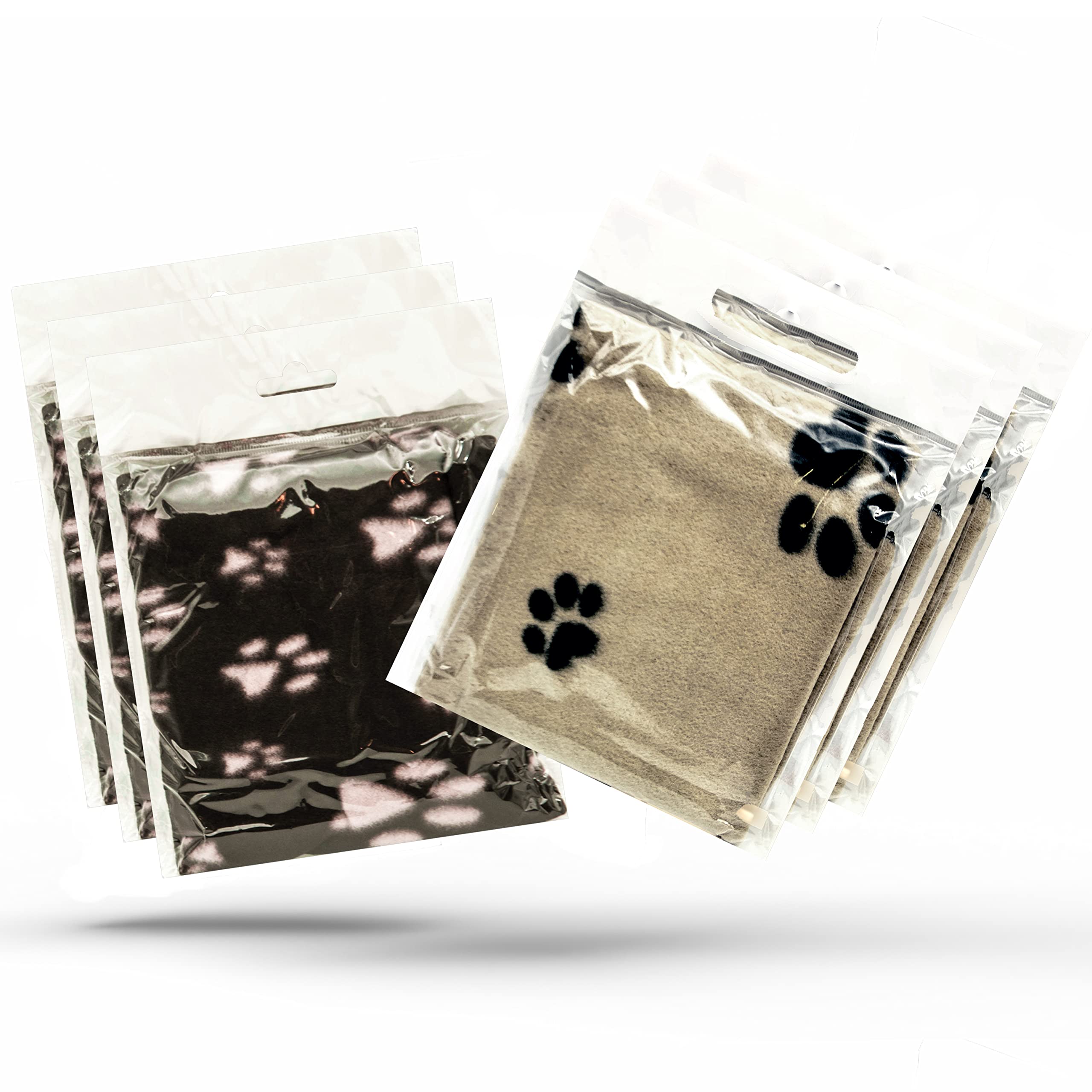 Petopedia Black And Beige 6X Soft Warm Dog Fleece Animal Pet Blankets With Paw Prints – Cat, Puppy & Dog Blankets Washable Bed Travel (Black & Beige, 70Cm X 73Cm (Pack Of 6))