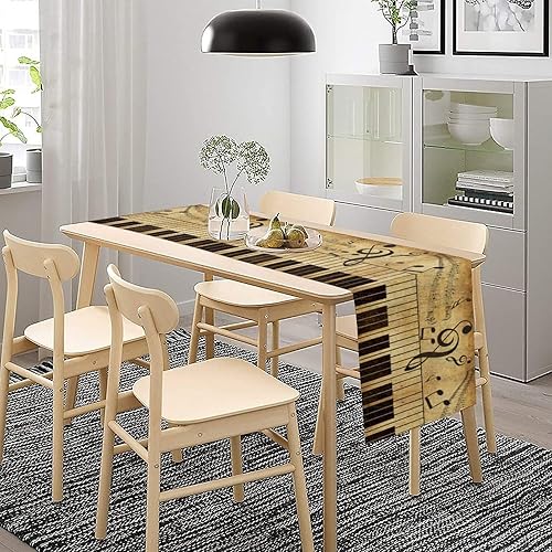 Miniatura 3 de Camino de mesa musical, notas retro, teclas de piano, camino de mesa para el hogar, interior, exterior, cocina, vacaciones, fiesta, decoración de