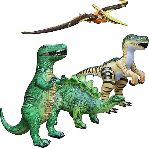 Jet Creations 4pk T. Rex Stegosaurus Raptor Pteranodon Inflatable, 37-51” | Prehistoric Dinosaur Toys for Adults and Kids 3 Year and up