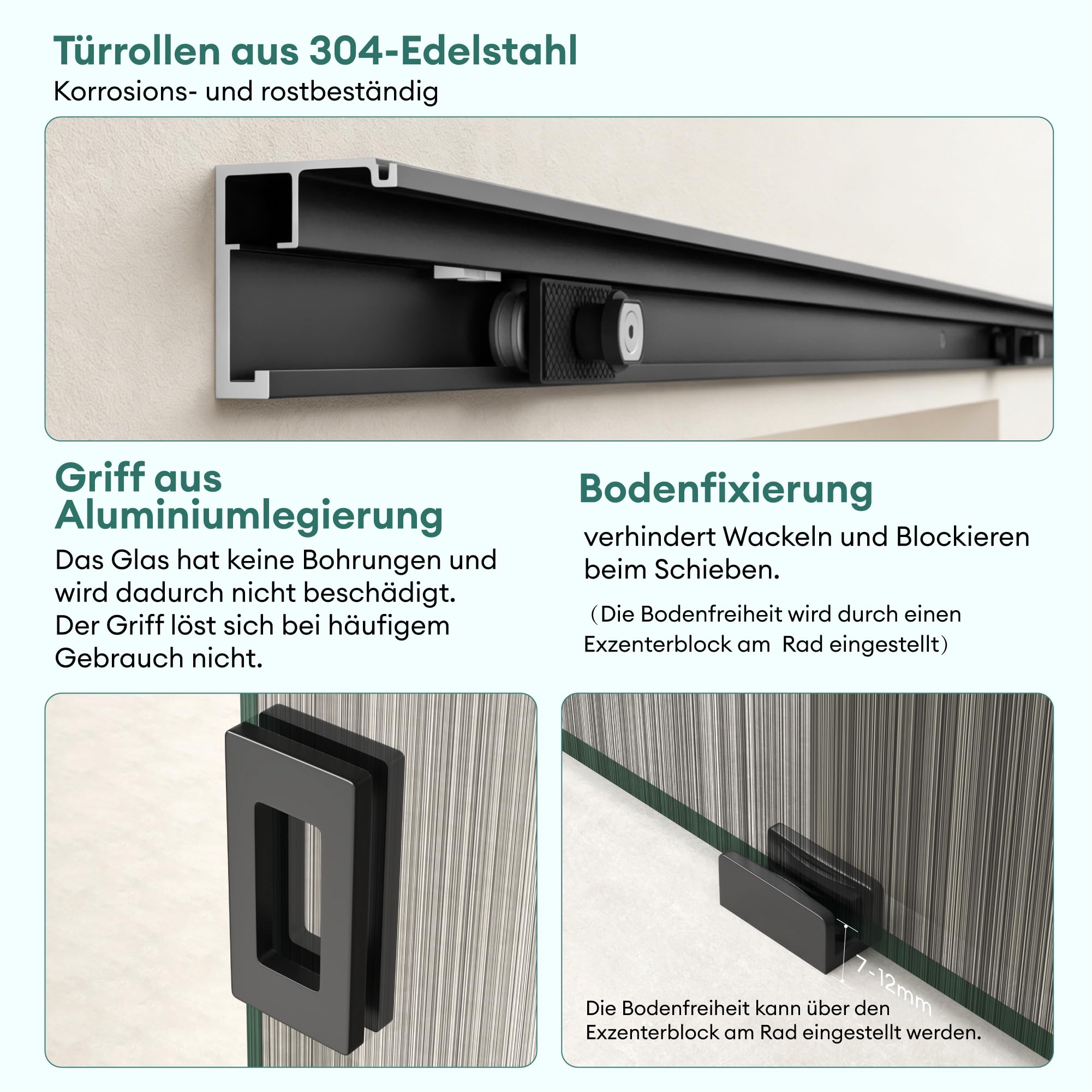 Mai & Mai Glasschiebetür komplettset softclose Matt Schwarz 90x205cm