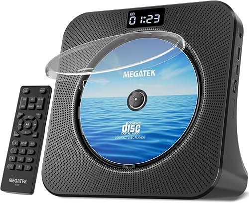 MEGATEK Reproductor de CD portátil Bluetooth para el hogar, reproductor de CD de escritorio con altavoces estéreo, radio FM, USB, pantalla LED,