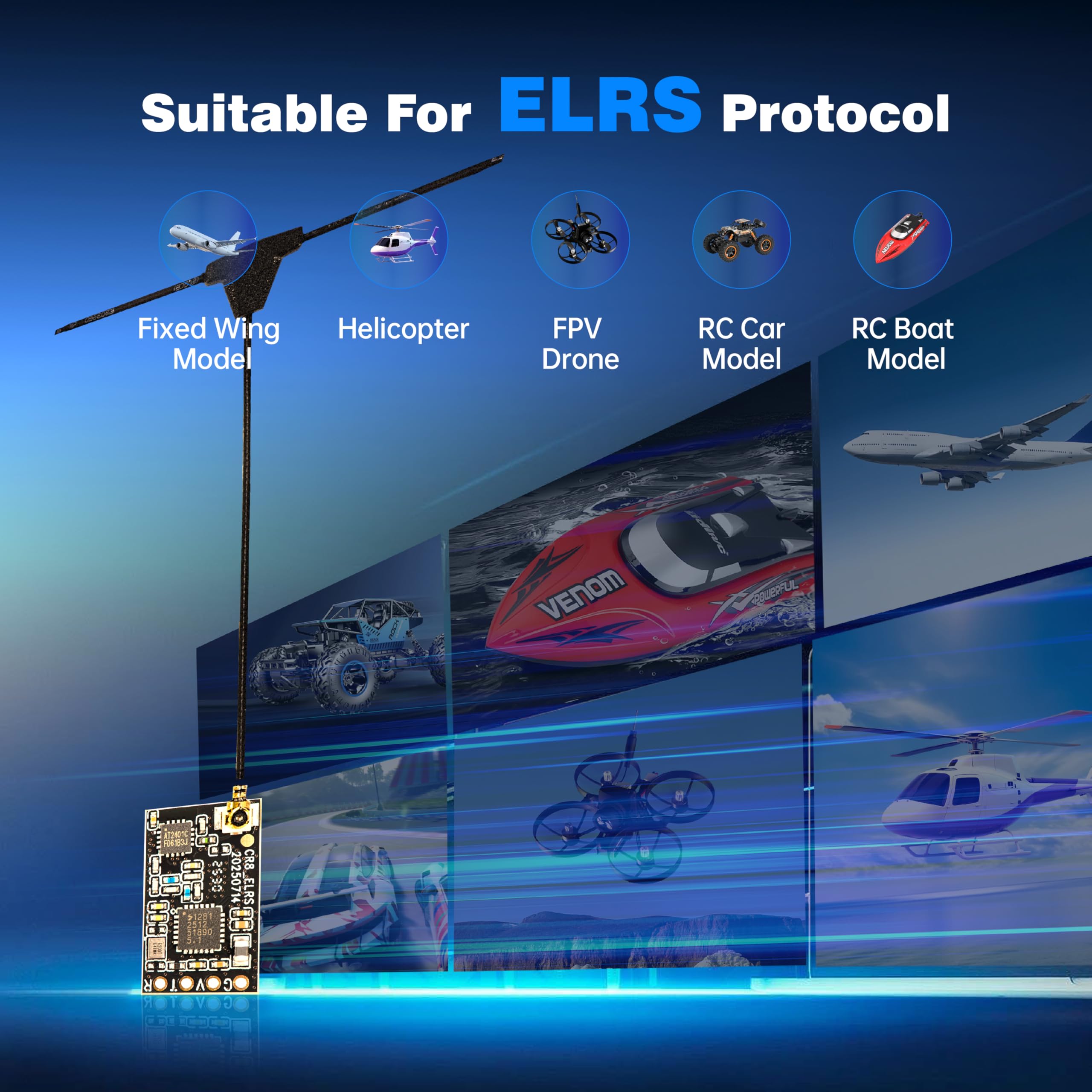 Nano récepteur ExpressLRS 2,4 GHz avec antenne T pour émetteur ELRS FPV, idéal pour drone FPV/Tiny Whoop/avion RC à aile fixe