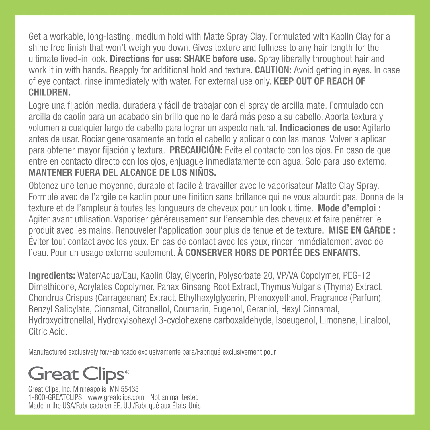 GREAT CLIPS LATITUDE Matte Clay Spray | Hair Gel For Men | Medium Hold + No Shine | 8oz | You Must Shake Before Use