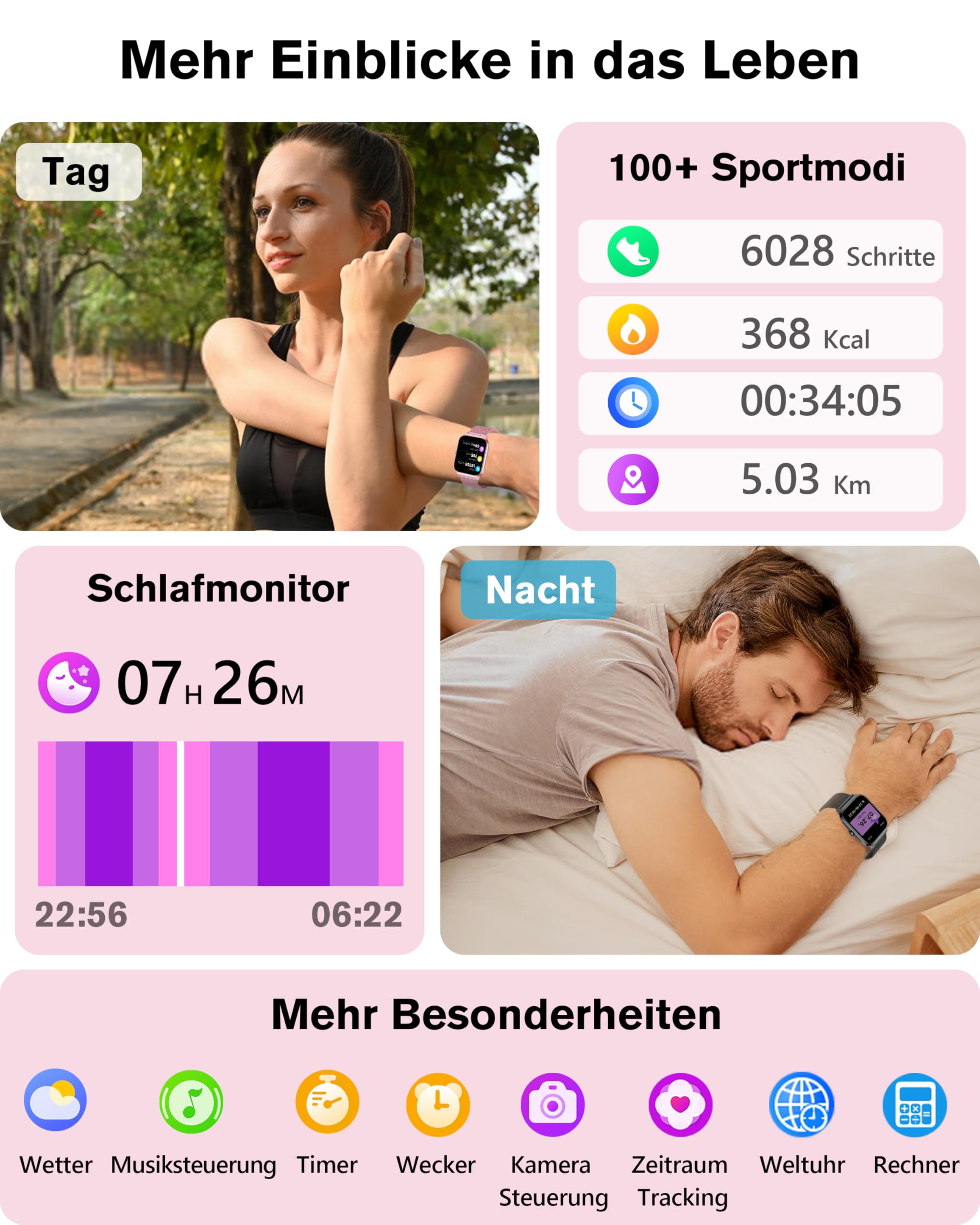 KALINCO Smartwatch Herren Damen, Blutdruckuhr mit Bluetooth-Telefonie, AI Fitness Tracker mit Herzfrequenz SpO2 Stress, 100+ Sportmodi Fitnessuhr,Weltuhr, Schlafanalyse, Geschenkideen für iOS Android